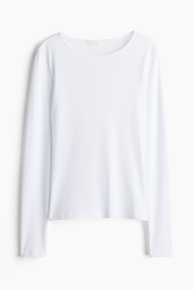 Ribbed Jersey Top - White - 1