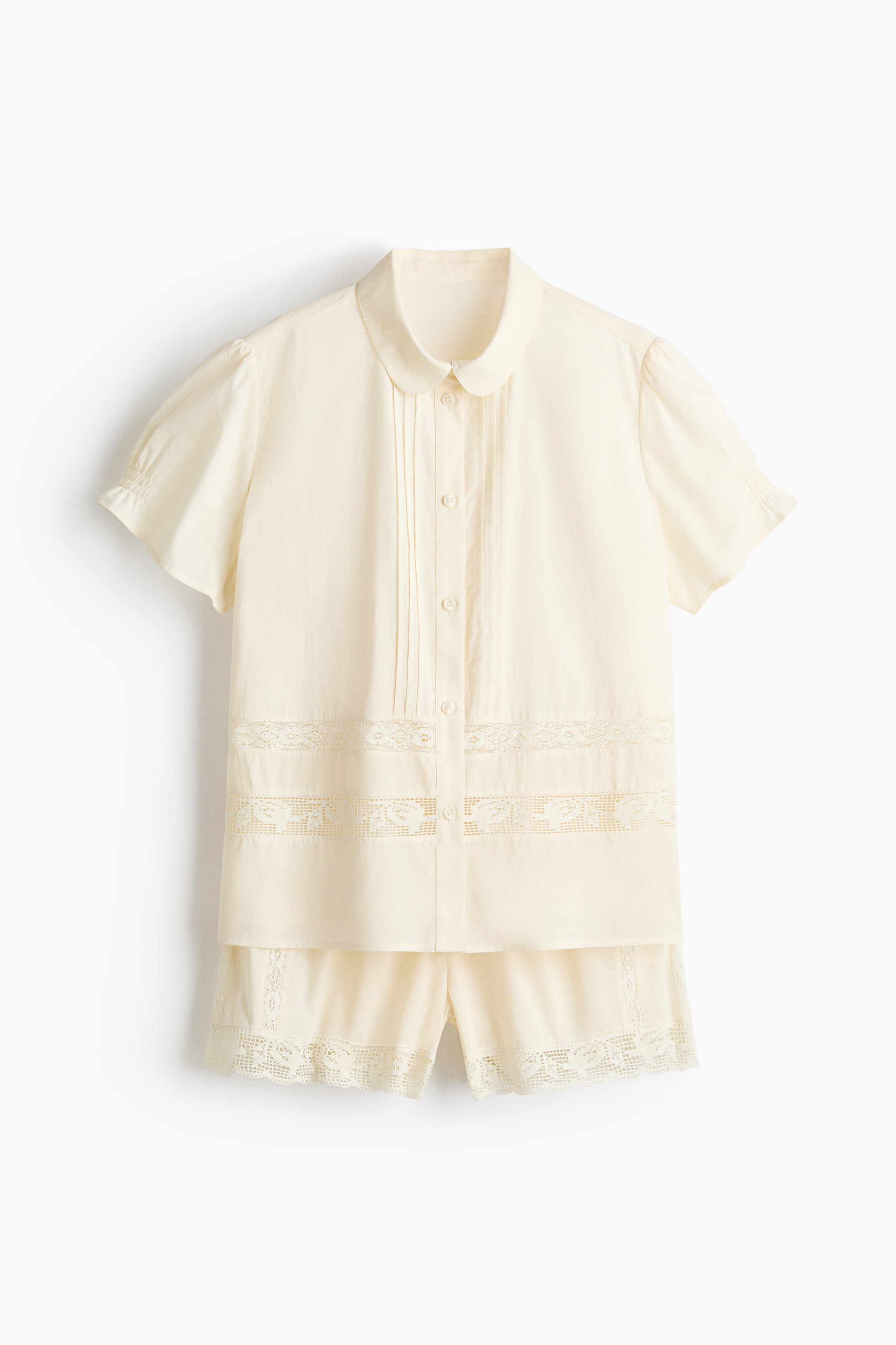 Lace-inset cotton pyjamas - Cream