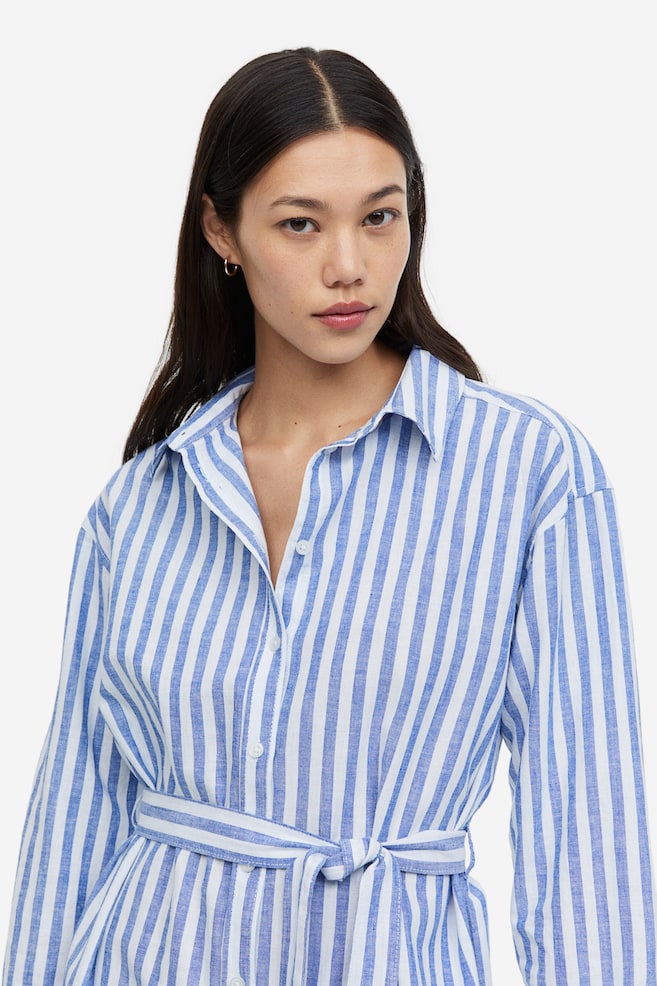 Linen-blend shirt dress - Blue/Striped/Light beige/Light blue - 6