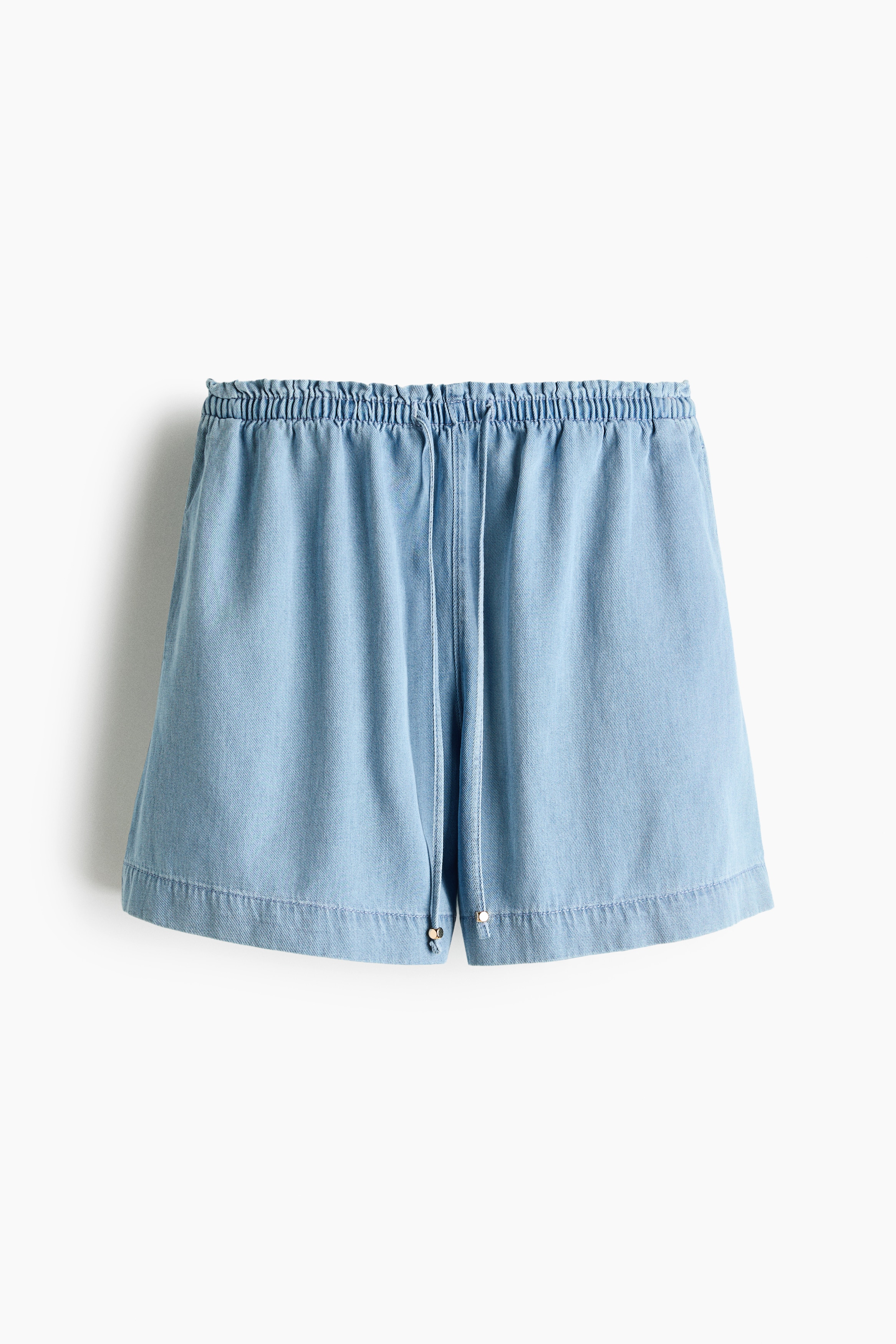 Shorts con cordón de ajuste en denim-Azul denim claro
