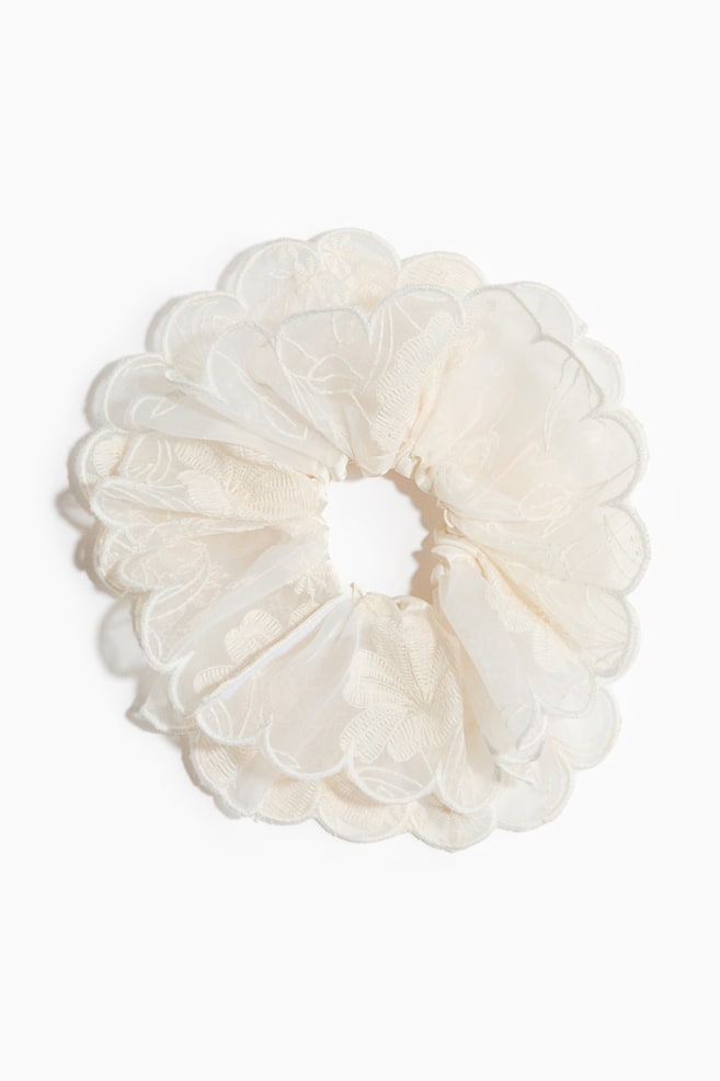 Embroidered scrunchie - Cream/Beige - 1