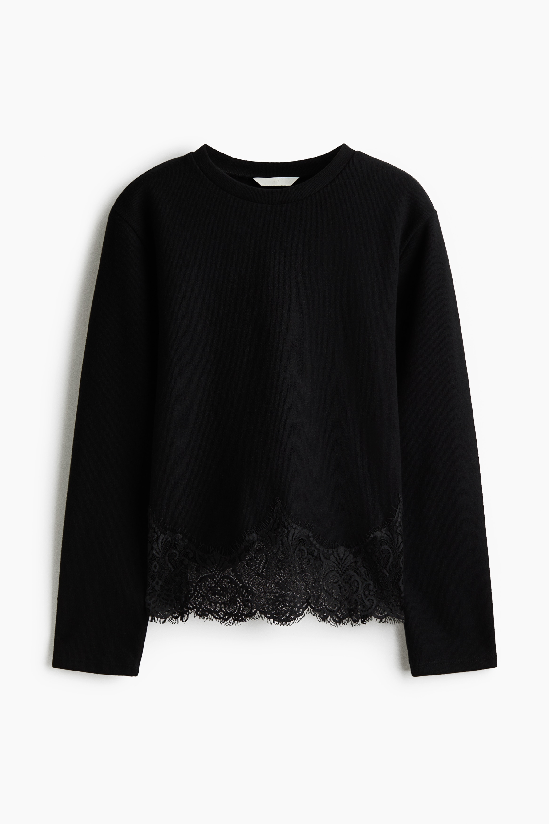 Lace-trimmed jersey top - Black/Dark grey marl