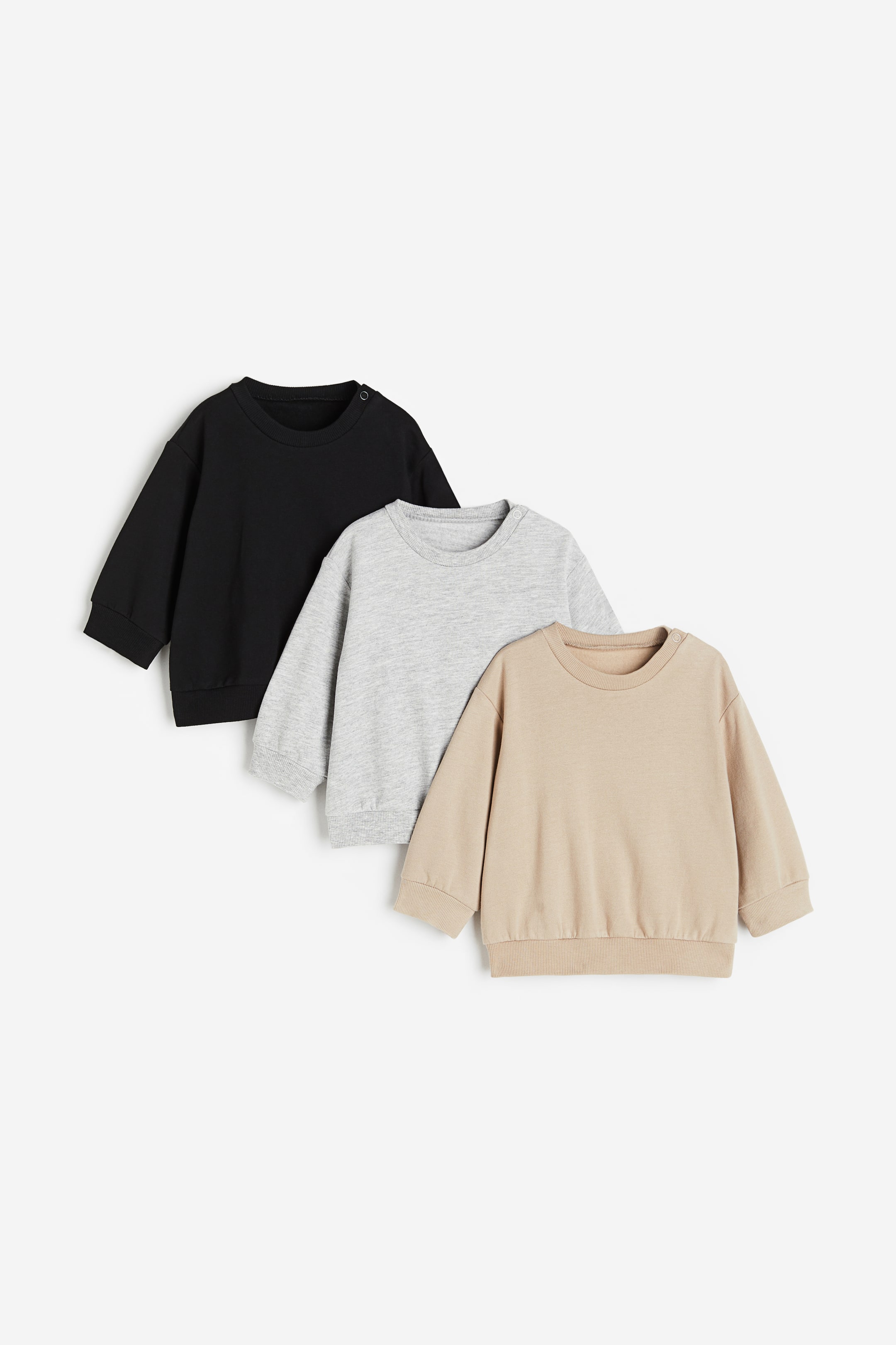 3-pack cotton sweatshirts - Round neck - Long sleeve - Light grey marl ...