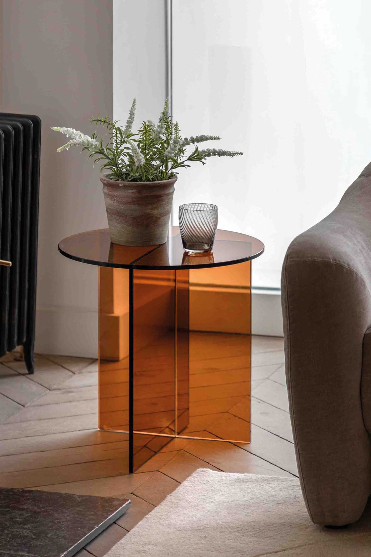 Glass Side Table - Brown/Grey/Brown/White - 1