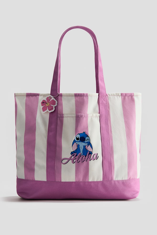 Print-motif canvas tote bag - Pink/Lilo & Stitch - 1