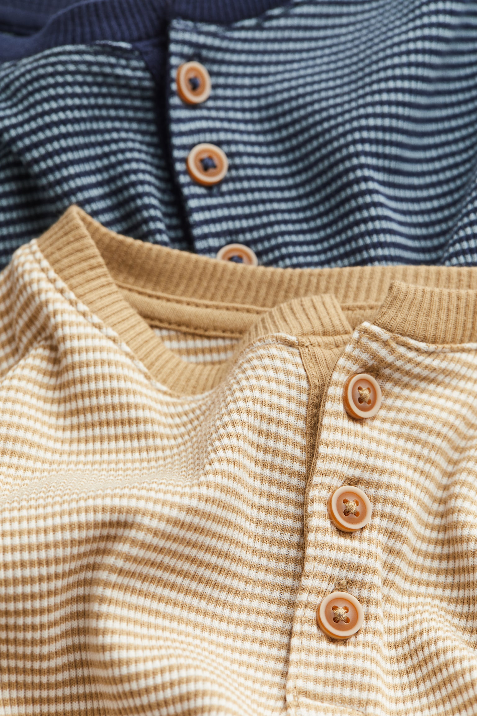 2-pack Rib Henley Tops - Beige/Stripe - 2