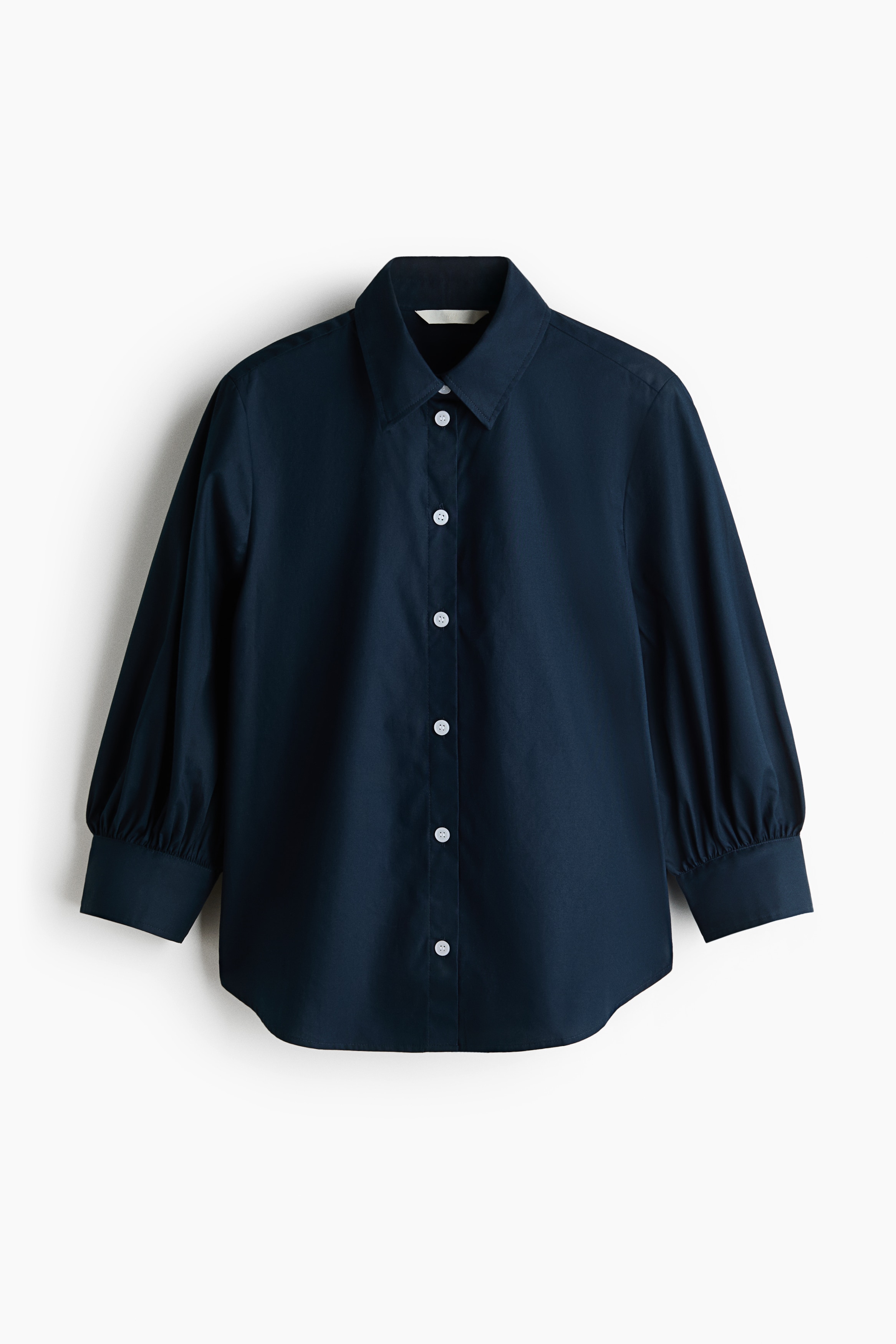 Balloon-sleeved cotton shirt - Dark blue/Cream/Light blue