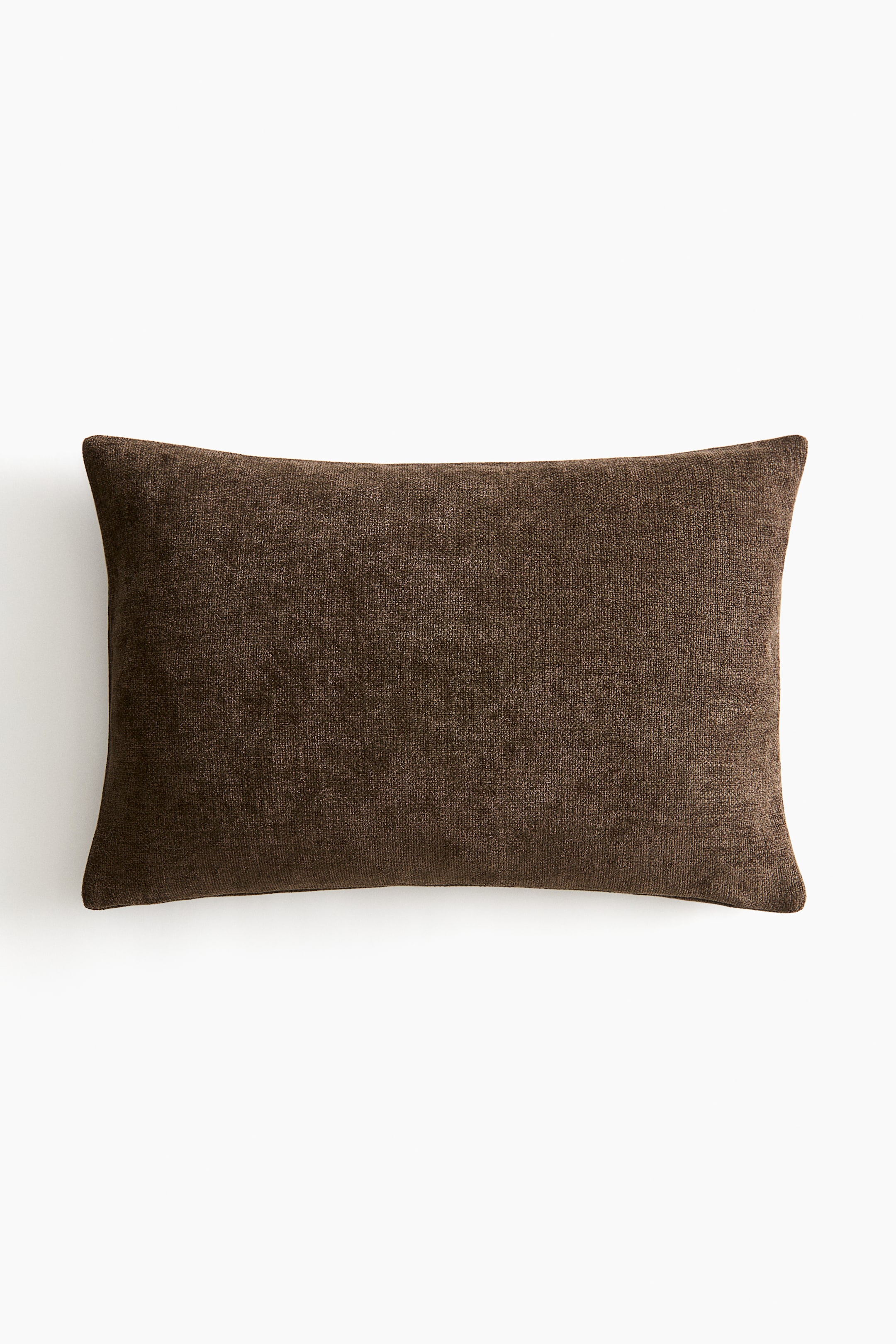 View larger image: "This rectangular cushion cover showcases a rich dark brown hue in a plush chenille weave, elegantly displayed from the front."
