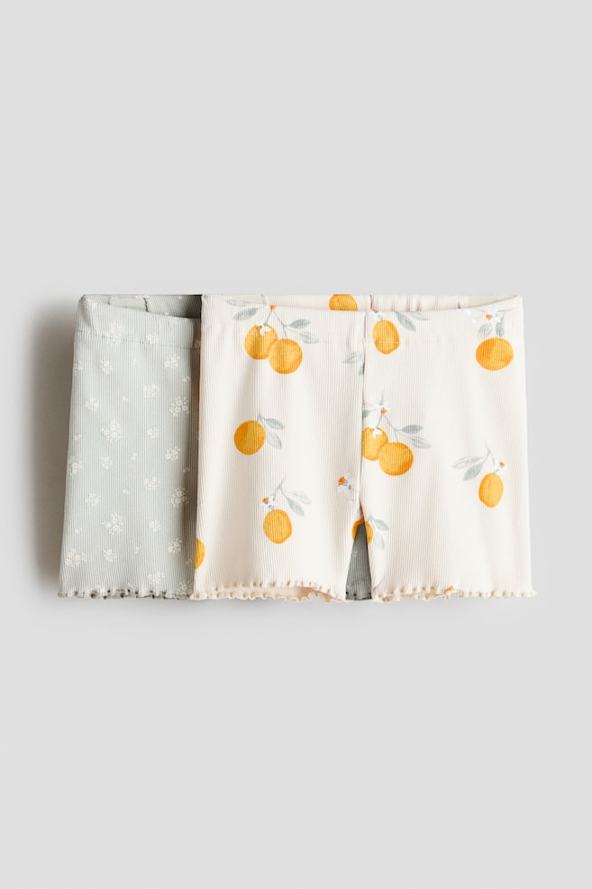 Set van 2 fietsshorts van ribkatoen - Dusty lichtgroen/dessin/Wit/frambozen/Beige/bloemen/Dusty lichtbruin/wit/Roze/bloemen - 1