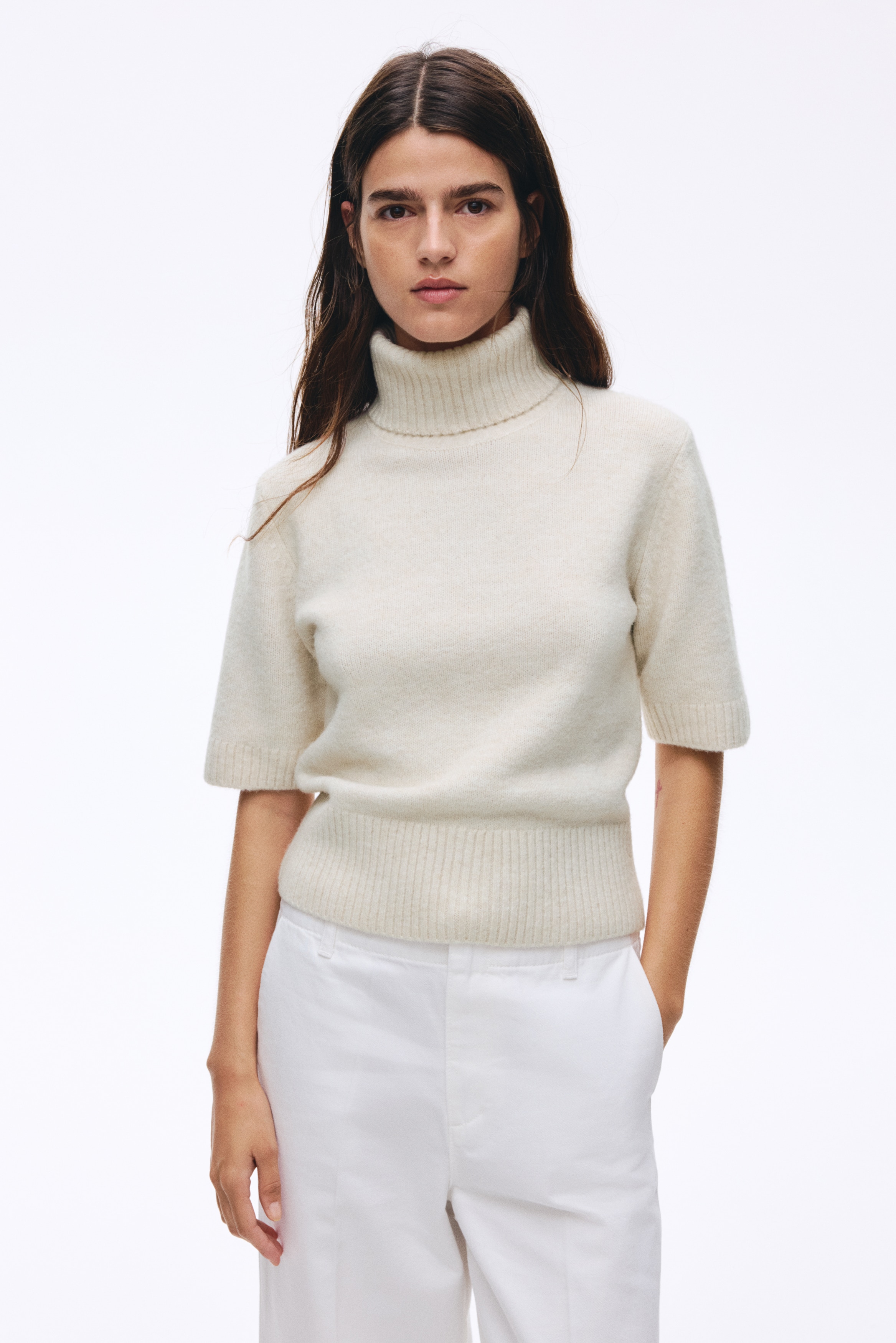 Knitted polo-neck top