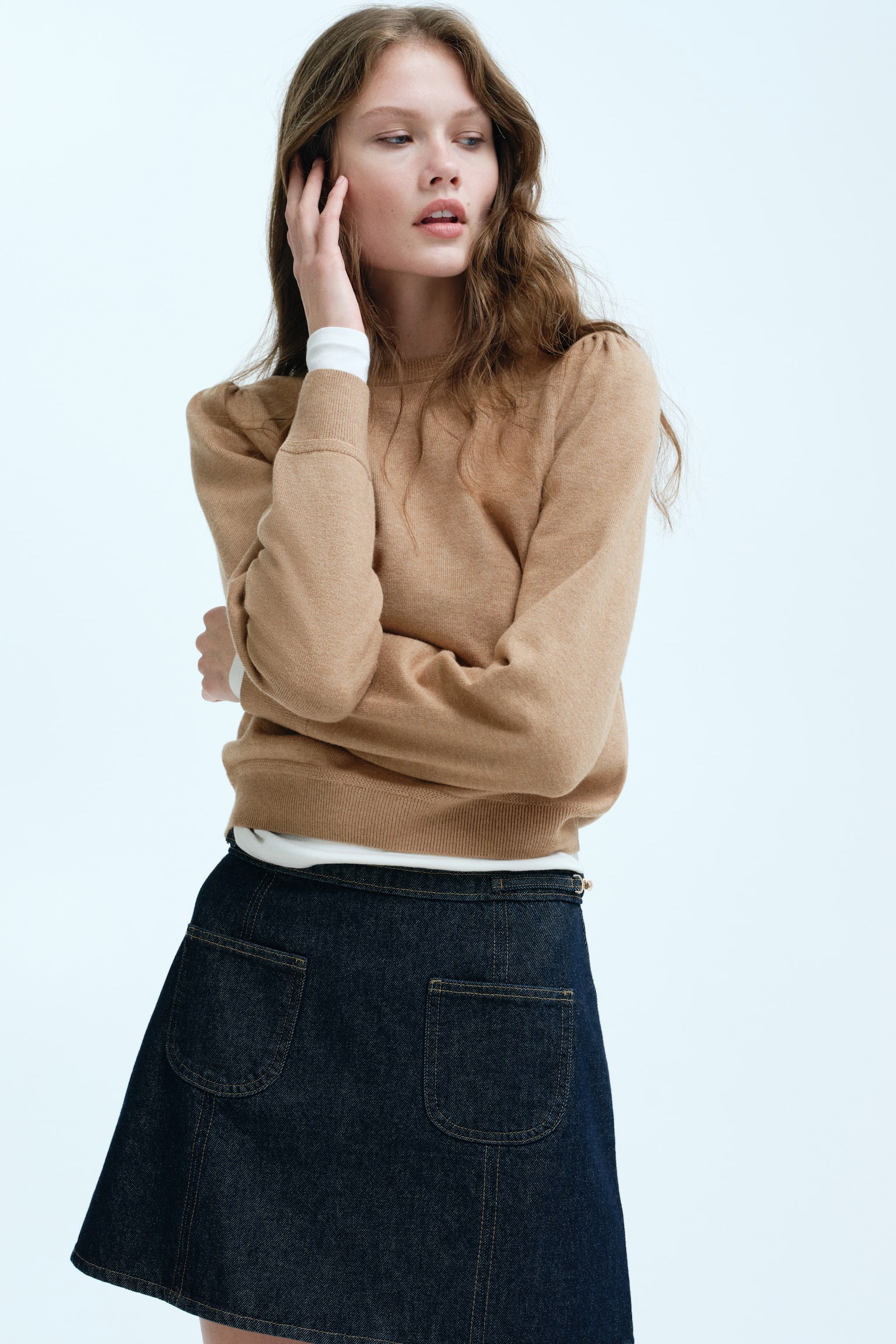 Женский свитер H&M Puff-Sleeved, цвет: Тёмный бежевый — фото 2