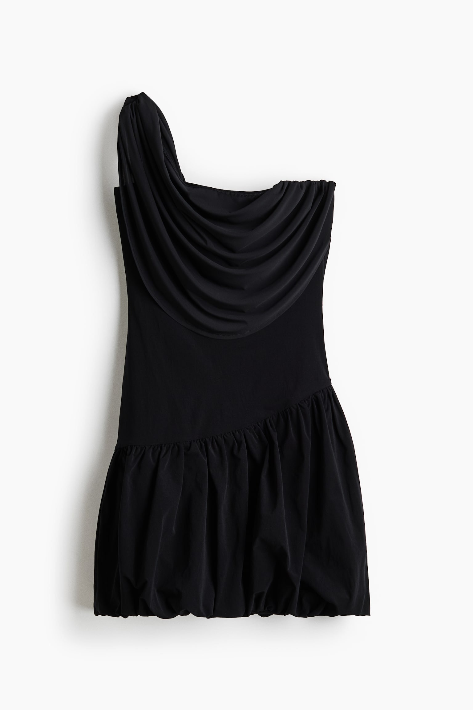 Vestido drapeado de un hombro - Negro - 1