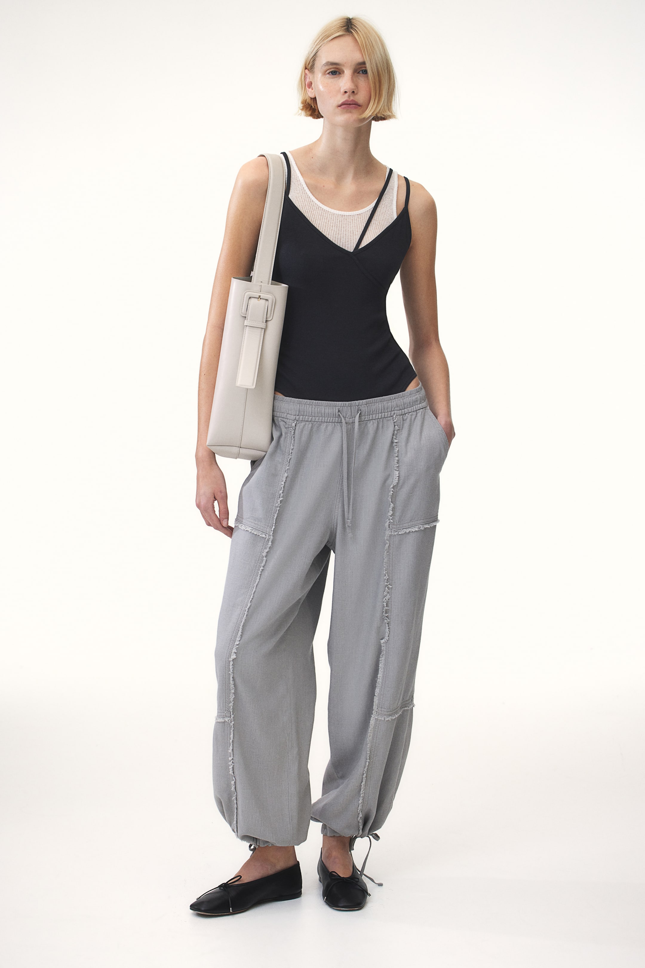 Linen-blend Parachute Pants