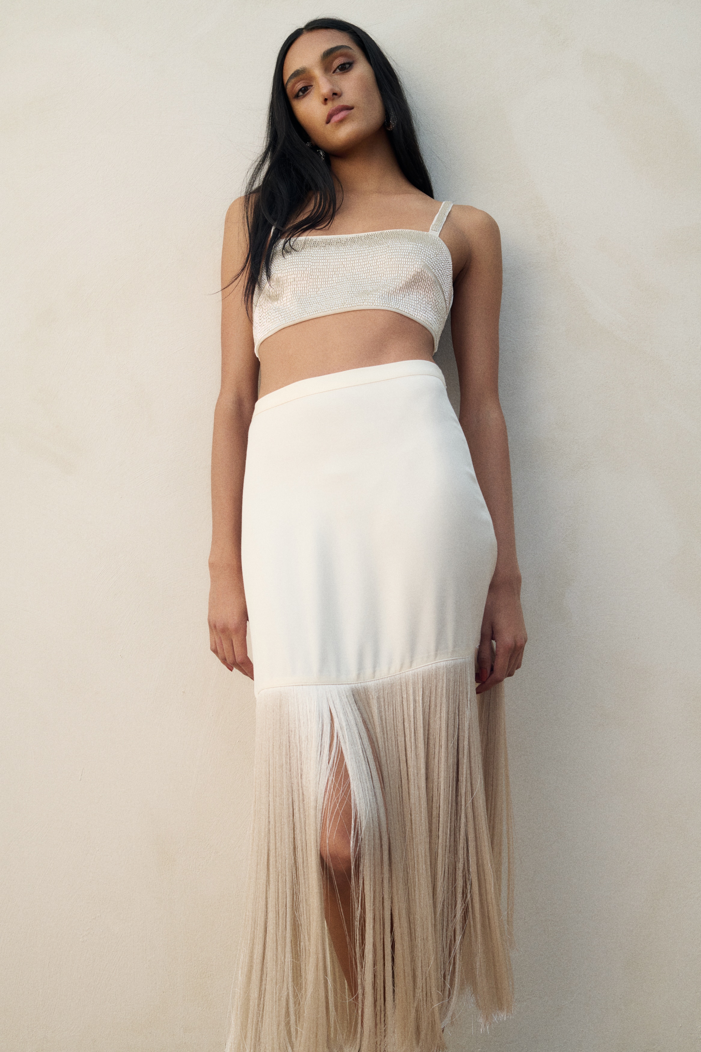Fringed skirt - Cream