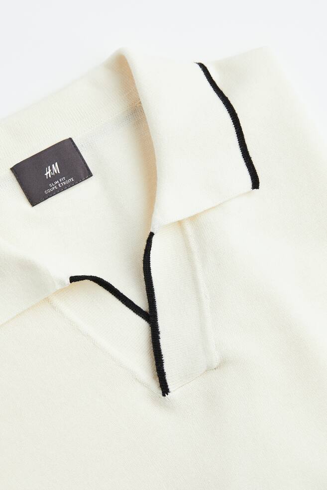 Slim Fit Fine-knit cotton polo shirt - Cream - 7