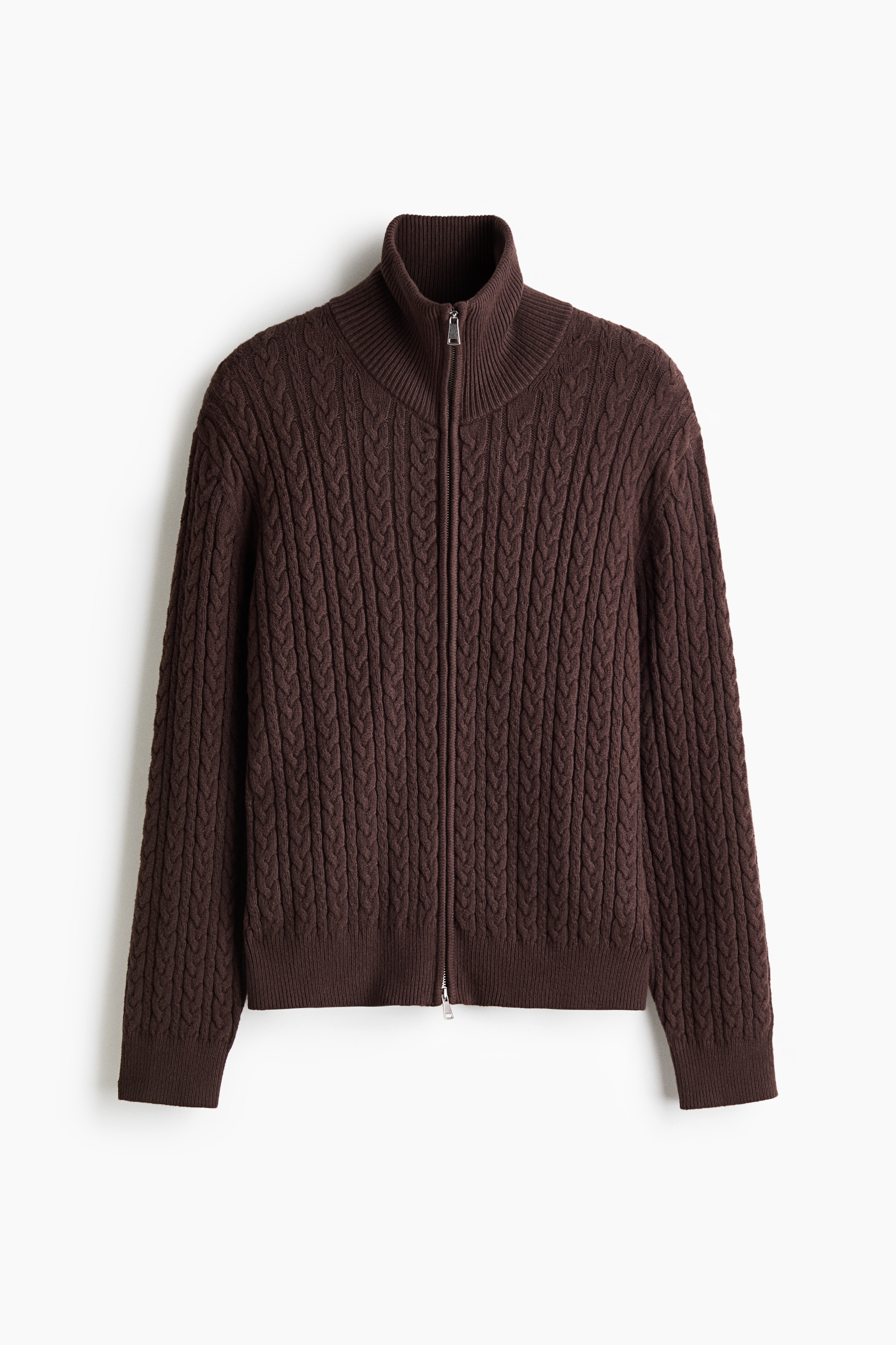 Relaxed-Fit Cable-Knit Cardigan with Zipper