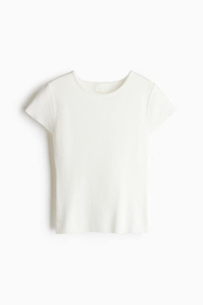 Fine-knit T-shirt - White/Cream/Bright red/Burgundy/Cream/Black striped/Dark khaki green/Cream - 1
