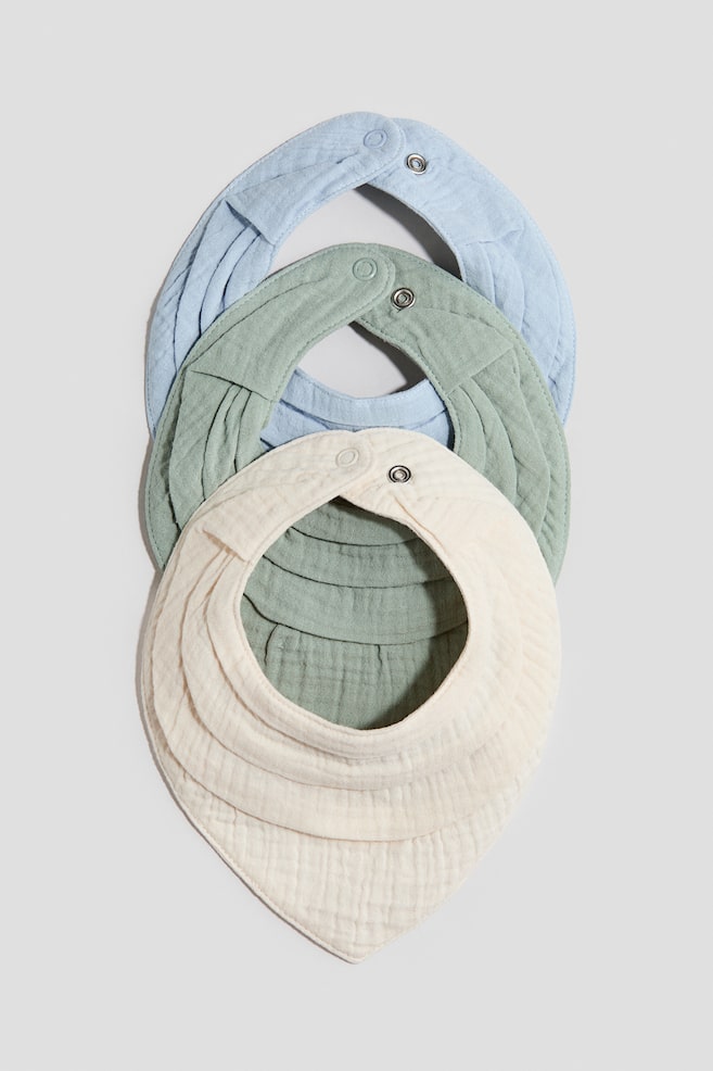 3-pack Cotton Muslin Bibs - Light blue/light green - 1