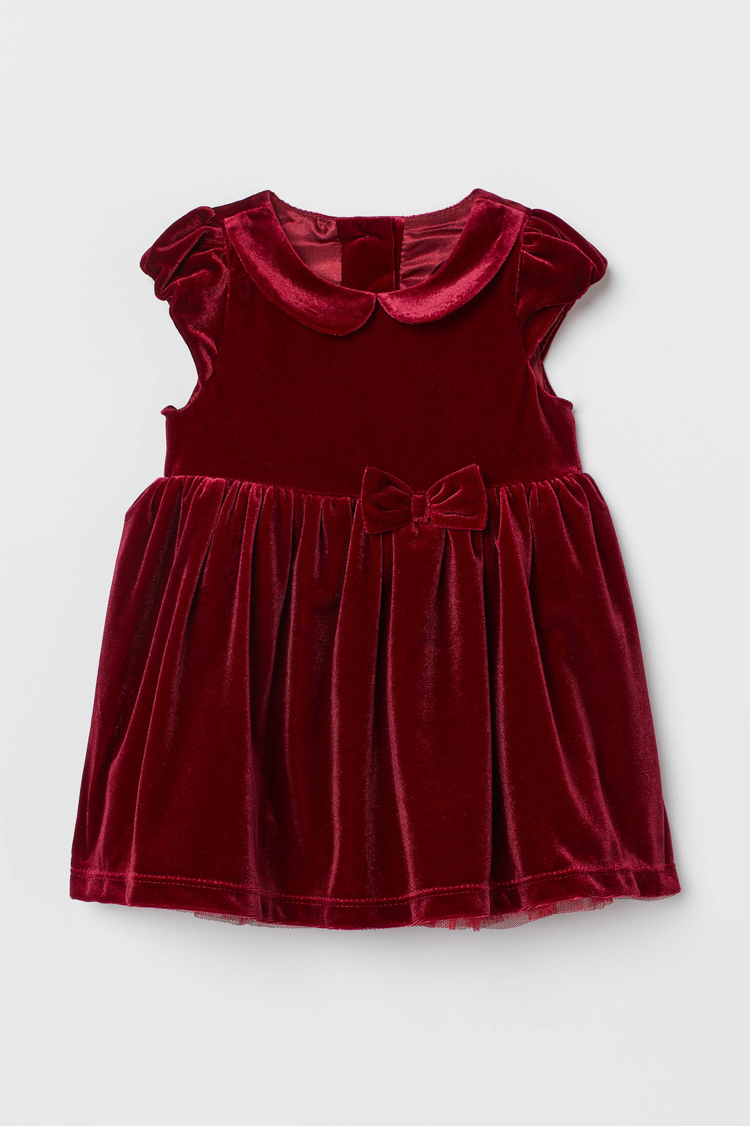 Velourskleid mit Puffärmeln - Dunkelrot