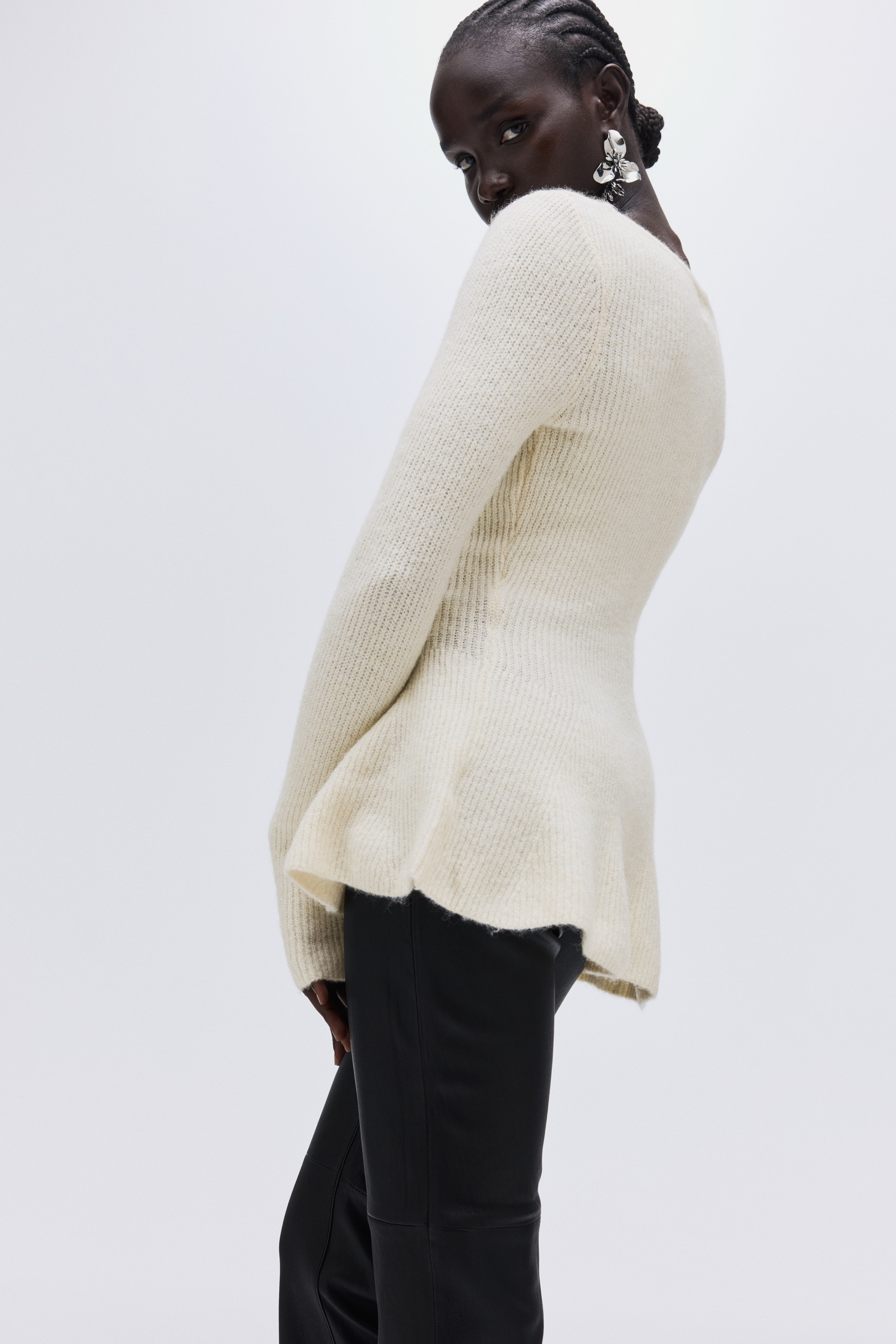 Rib-knit peplum top