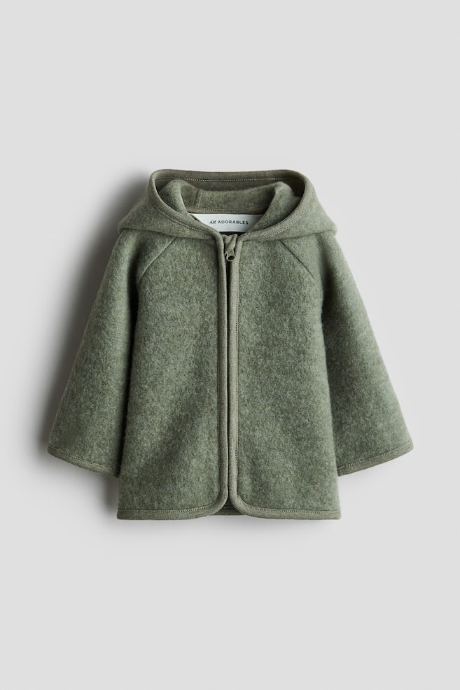 Wool-Blend Fleece Cardigan - Khaki green - 1