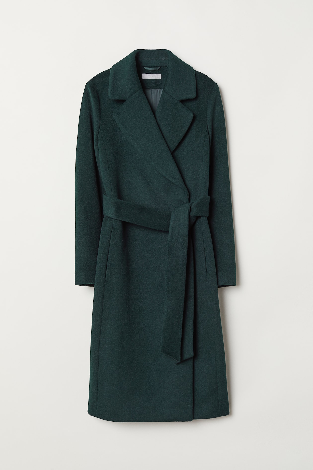 Belted Dark Green Wool Jacket Wool-blend Coat Dark Green Ladies H&M IN