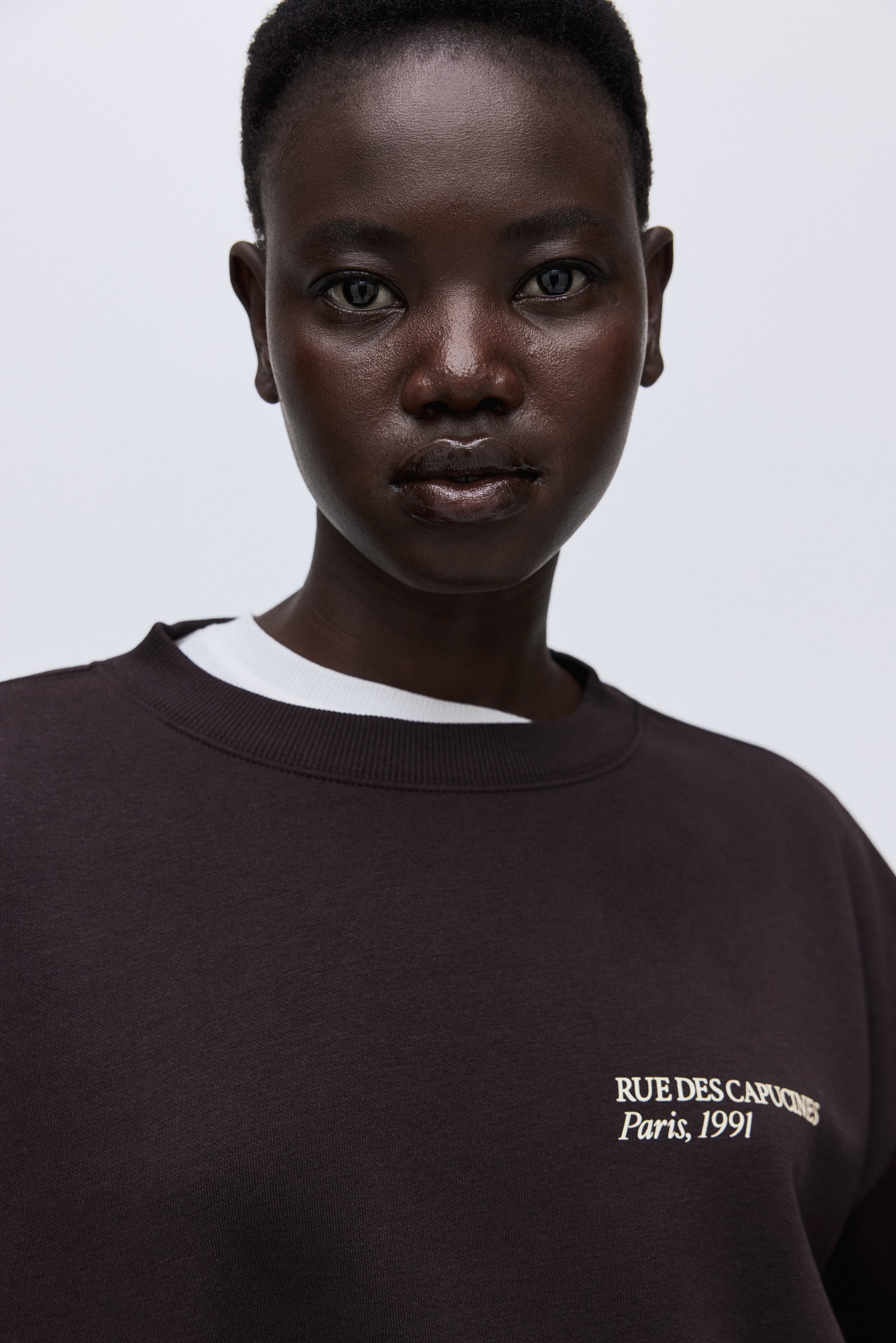 Sweatshirt with Text Motif - Dark brown/Paris - Ladies | H&M US