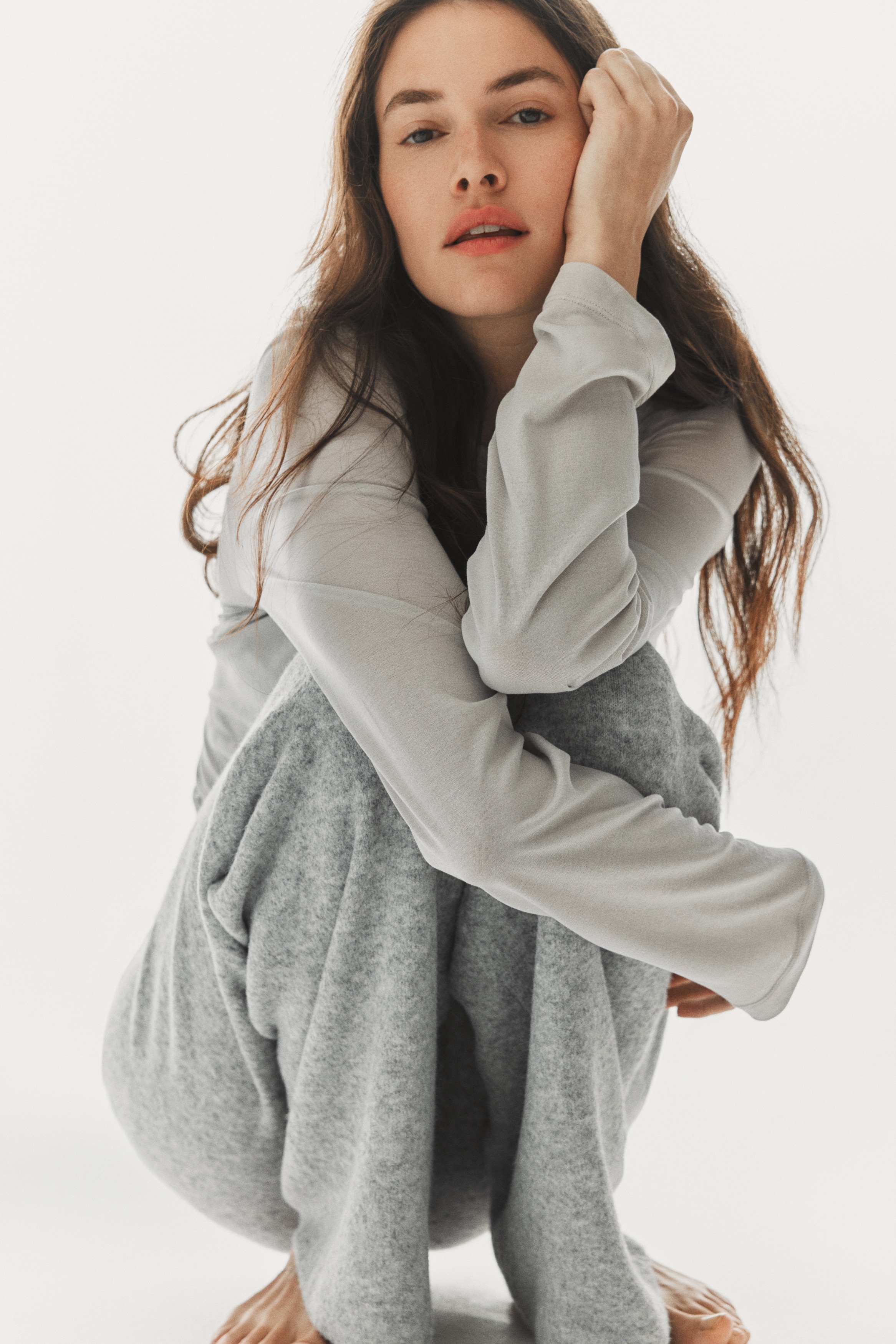 Finstickad byxa - Gråmelerad/Ljusgråmelerad/Marinblå/Puderrosa/Ljusbeige/Beigemelerad/Mörkbrun/Ljusbeigemelerad/Mörkbeige/Vinröd