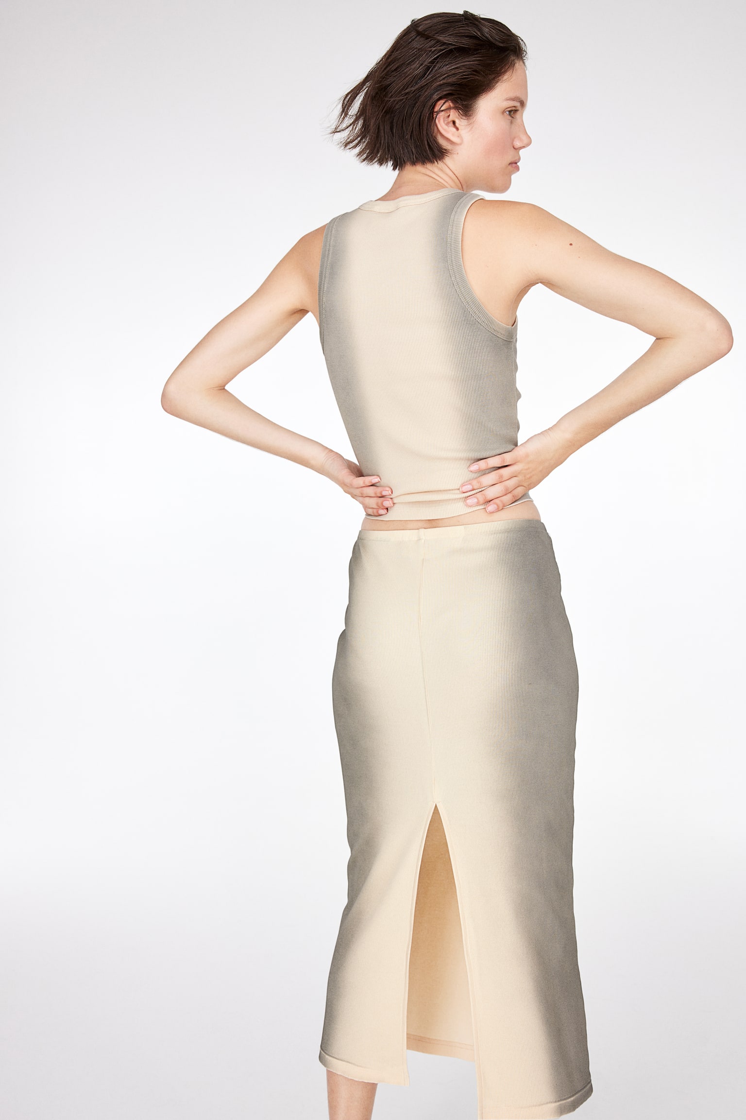 Ribbed pencil skirt - Light beige/Ombre/Grey/Washed/Black - 1