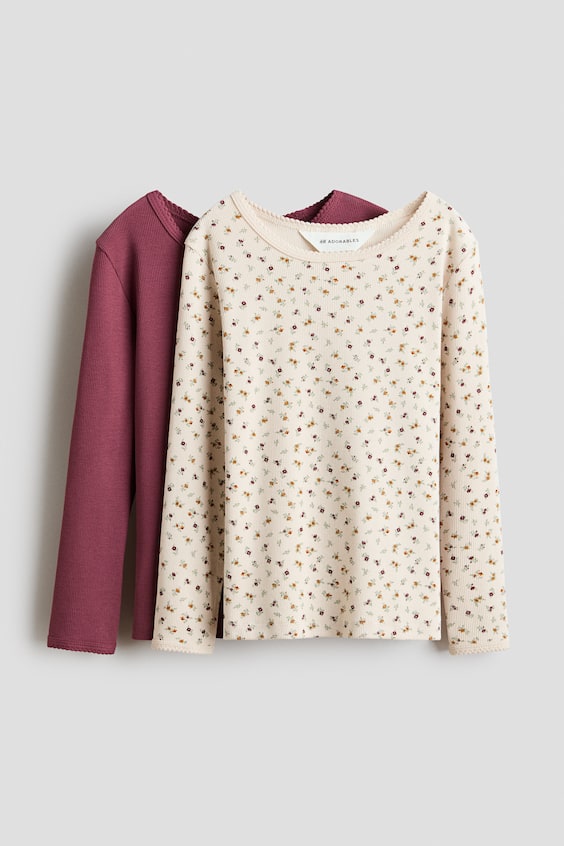 Детские топы H&M 2-Pack Picot-Trimmed Cotton Tops
