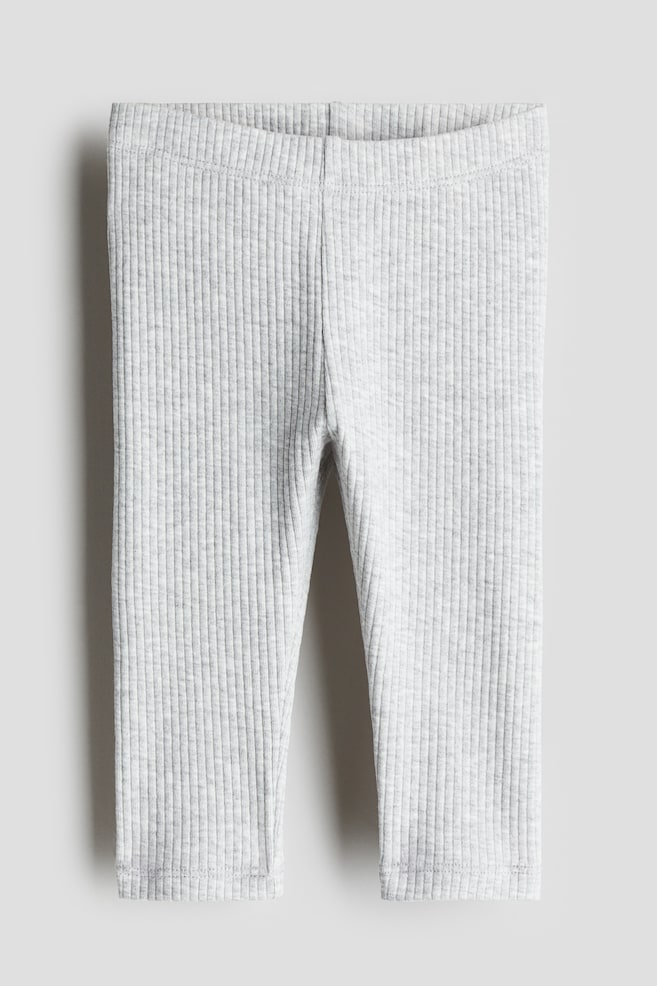 Ribbed cotton leggings - Light grey marl/Black - 1