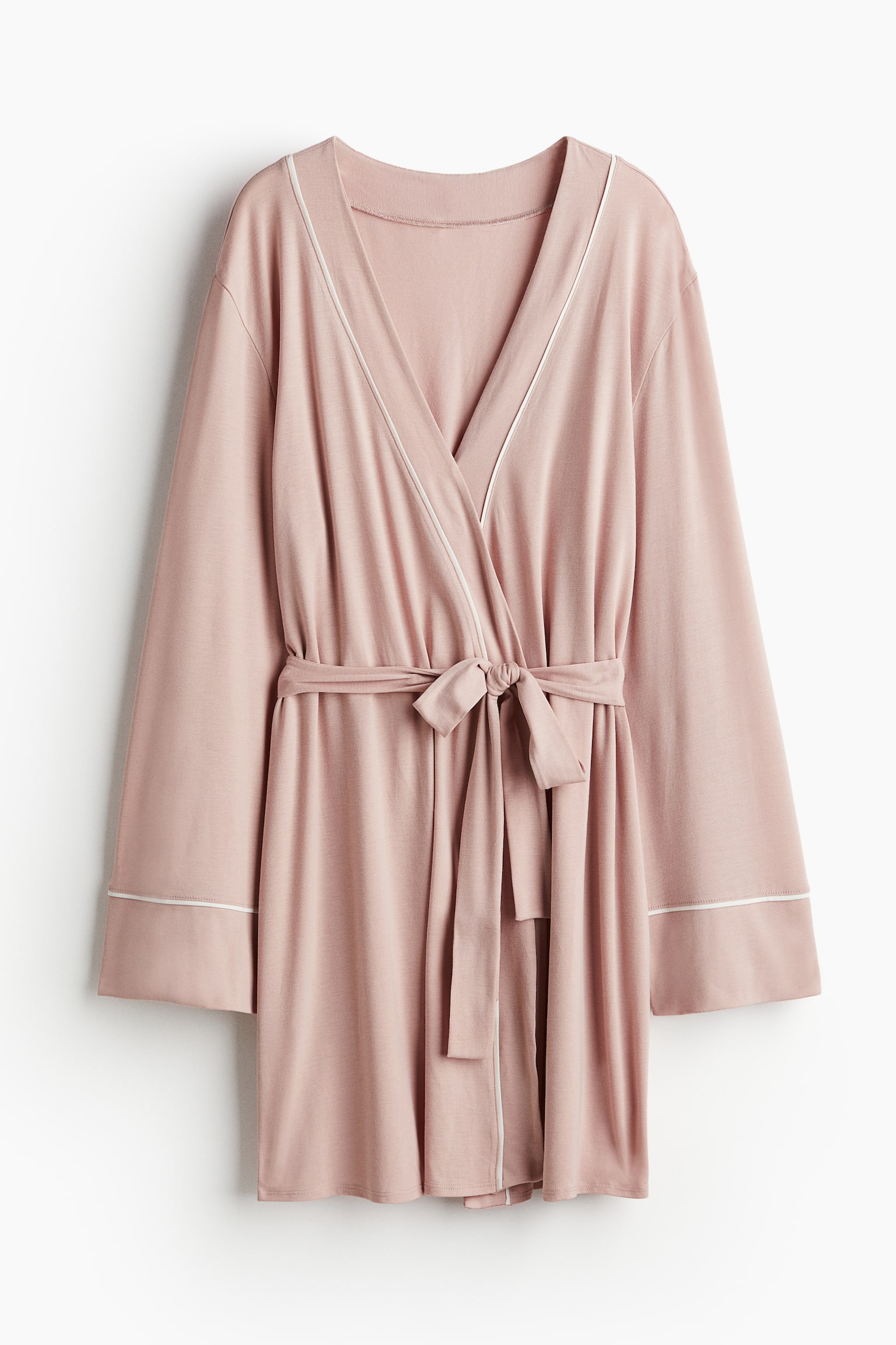 Piping-detail dressing gown - Light dusty pink/Black - 2