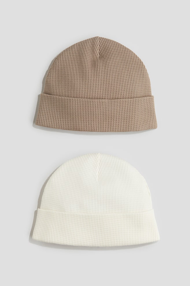 2-pack cotton beanies - Dark beige/Cream/Dusty pink/Floral/Dark grey/Beige/White/Cherries/White/Floral - 1