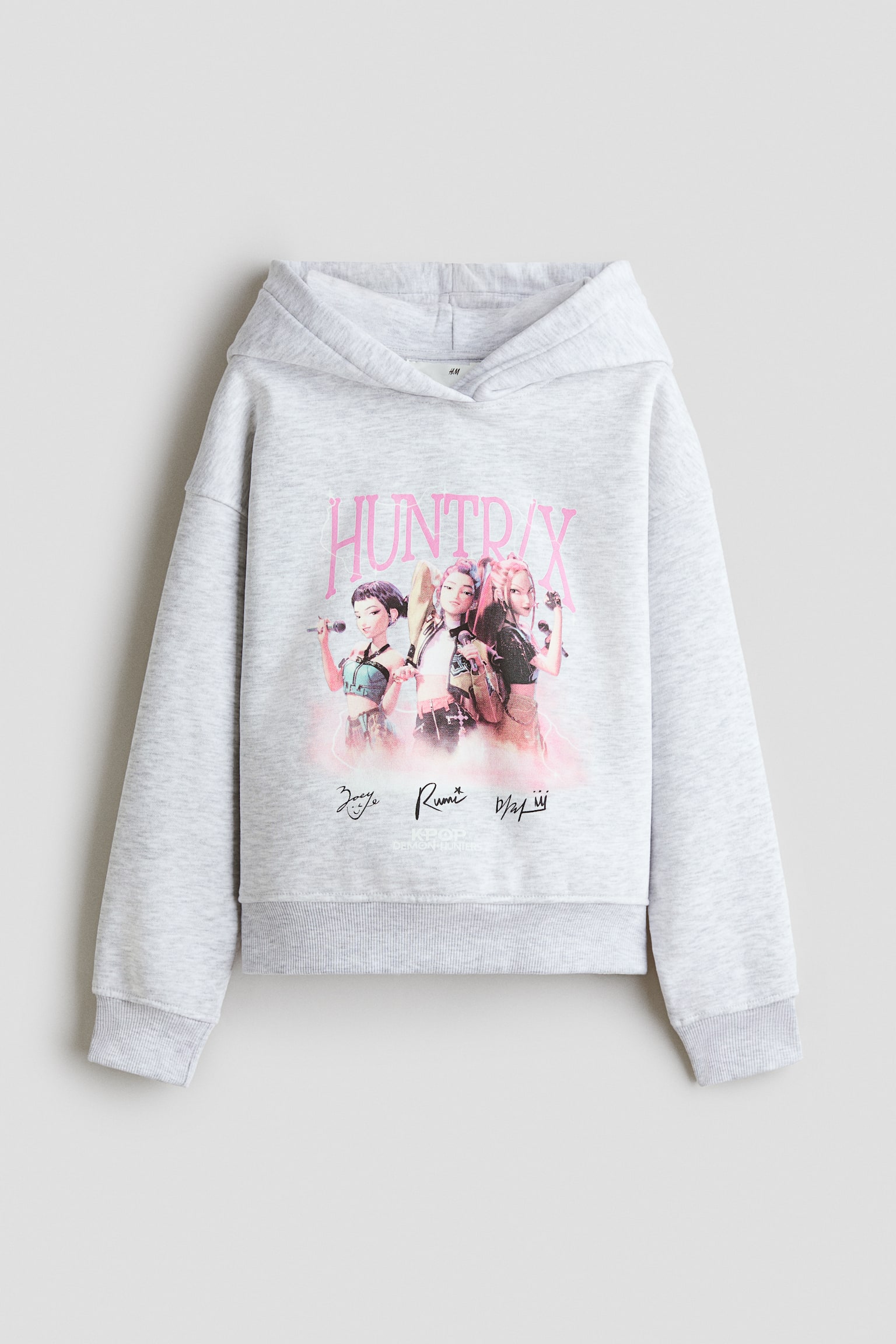 Bluza oversize z kapturem i nadrukiem - Light grey/KPop Demon Hunters/Jasnoszary melanż/Snoopy