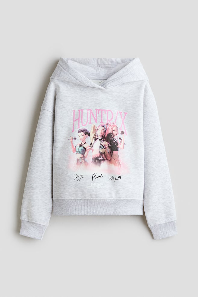 Sudadera oversize estampada con capucha - Gris claro/Las guerreras K-pop/Gris claro jaspeado/Snoopy - 1