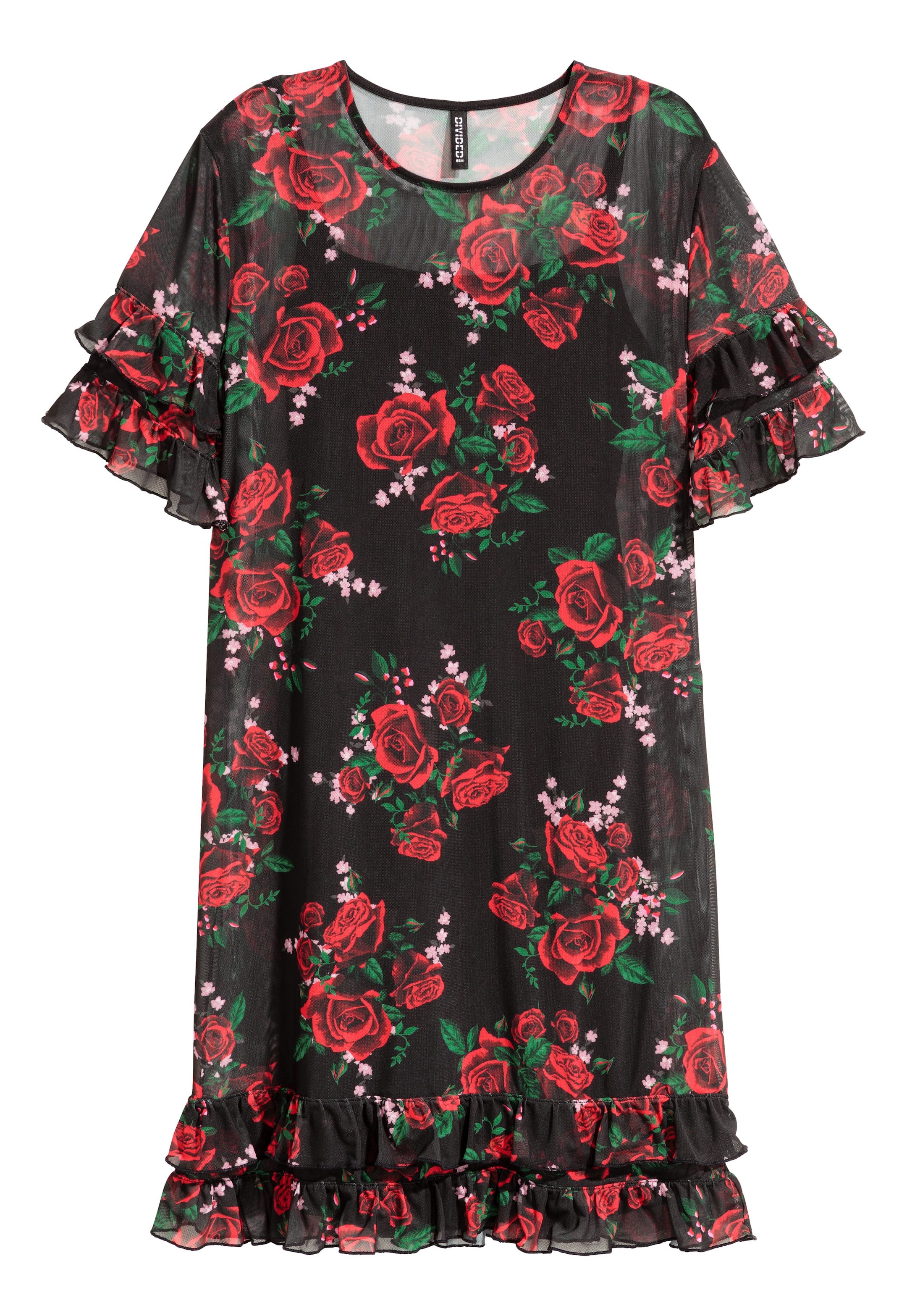 View larger image: Ruffle-trim Mesh Dress - Black - Ladies | H&M CA 1