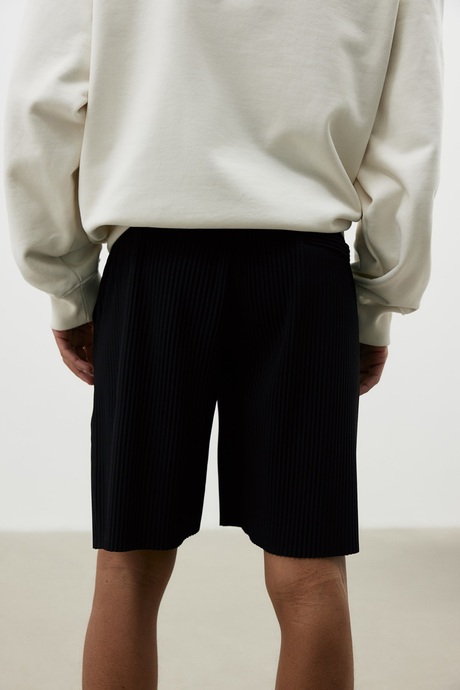 Regular Fit Pleated shorts - Black/Light beige/Brick red - 5