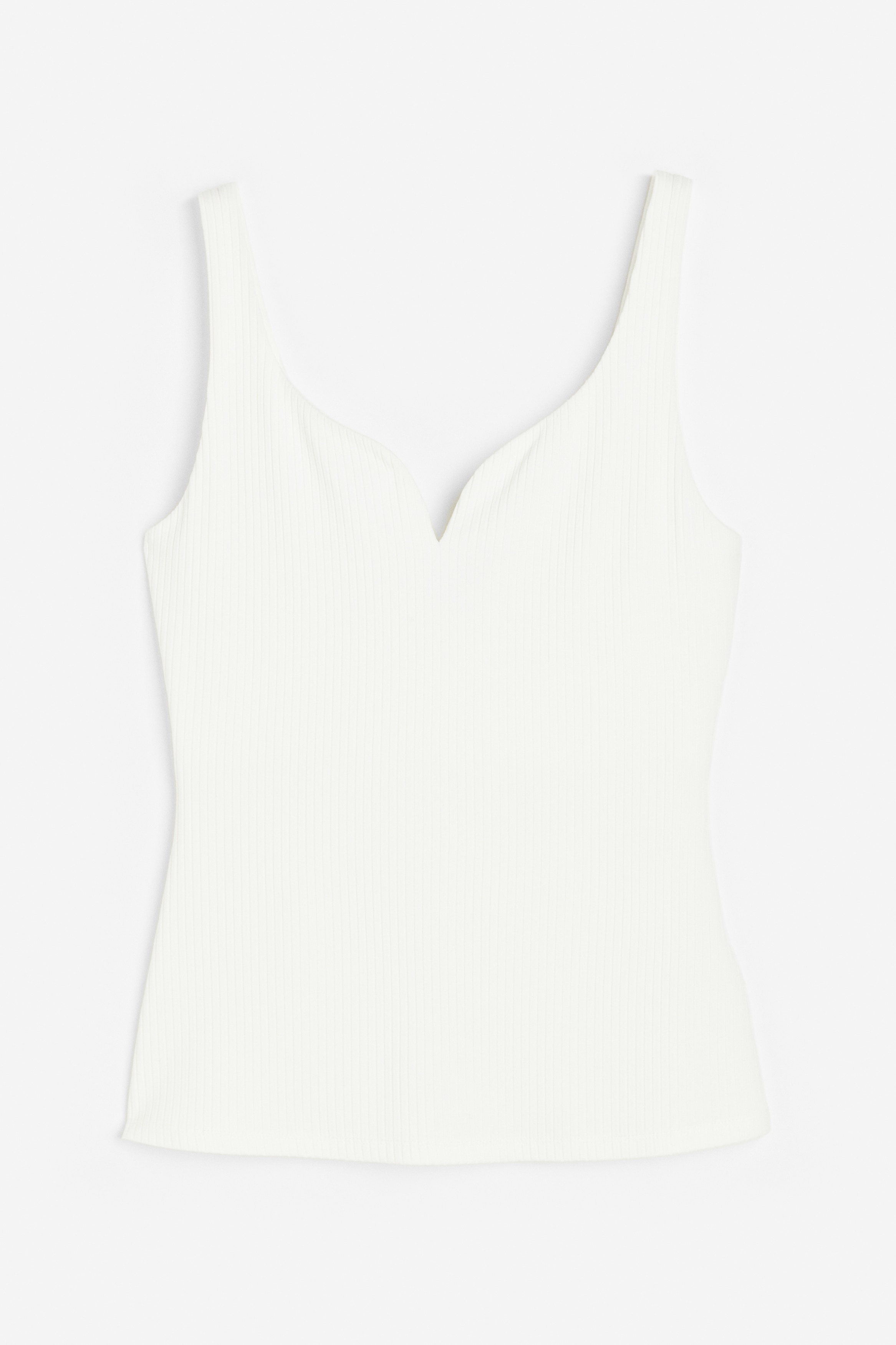 Ladies - White Ribbed top - Size: XS  - H&M