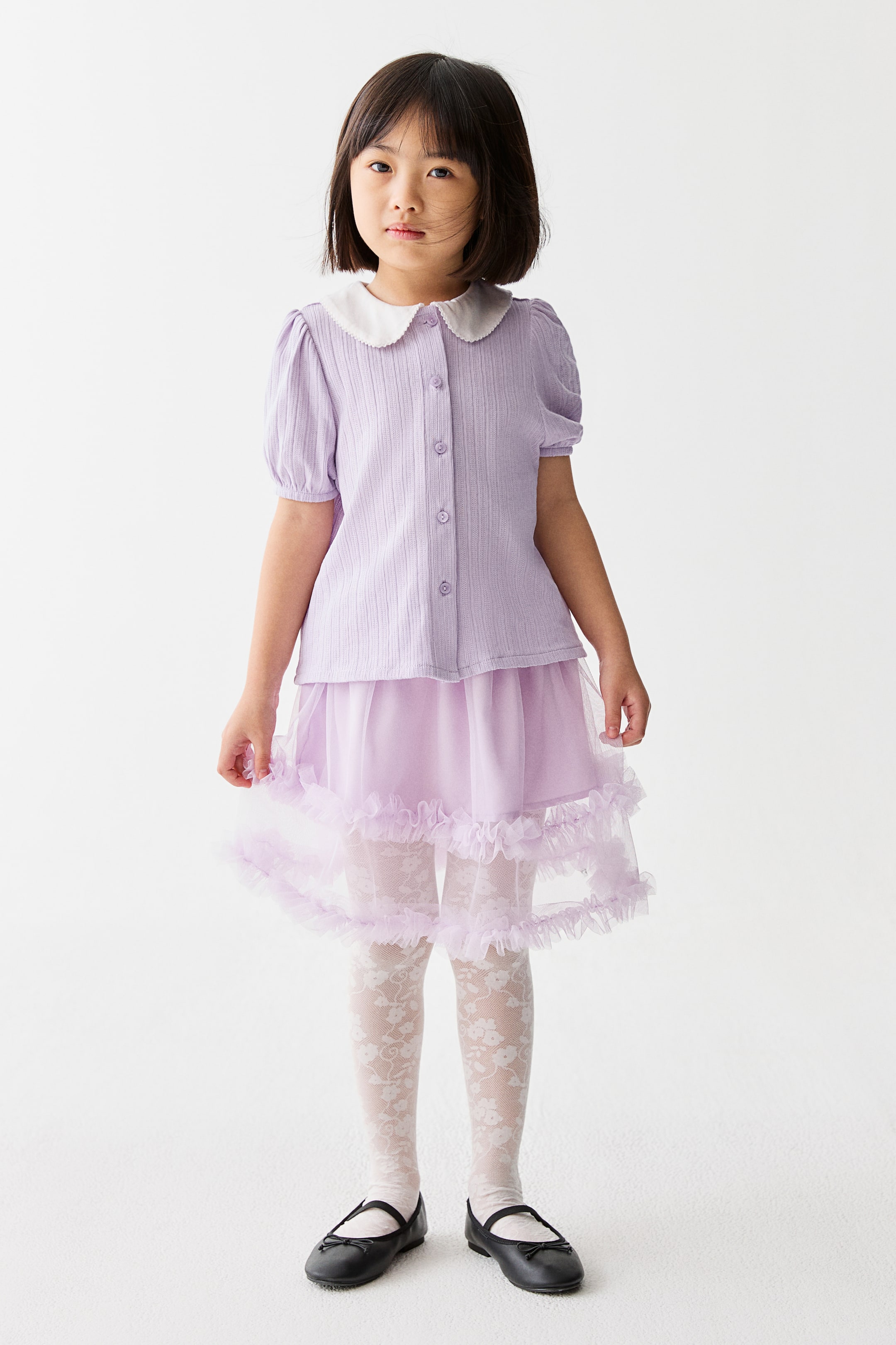 View larger image: Short-sleeved pointelle blouse - Light purple - Kids | H&M SG 3