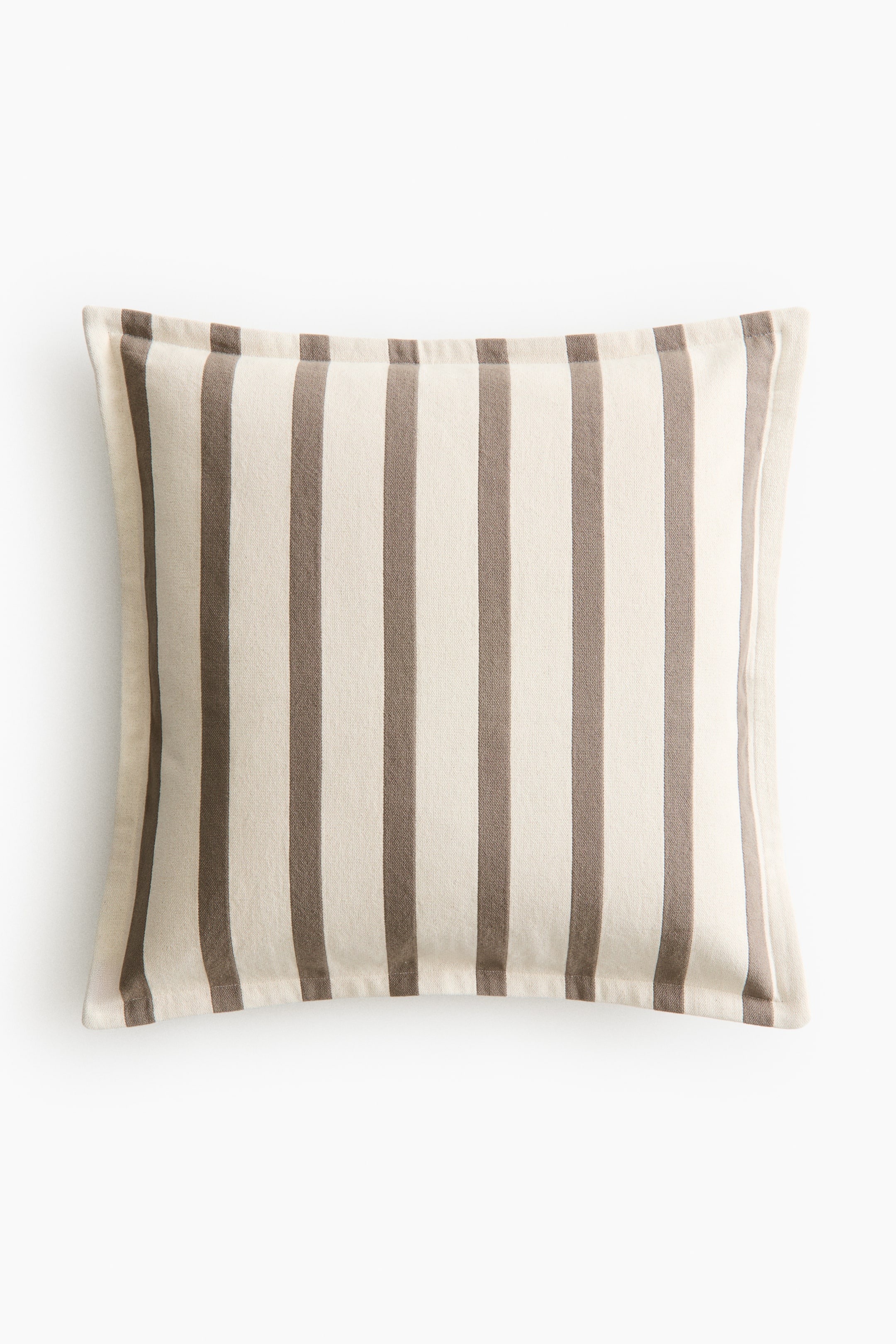 View larger image: This rectangular pillow features a pattern of alternating wide off-white and narrower brown vertical stripes. It highlights a woven fabric texture with neatly finished edges.