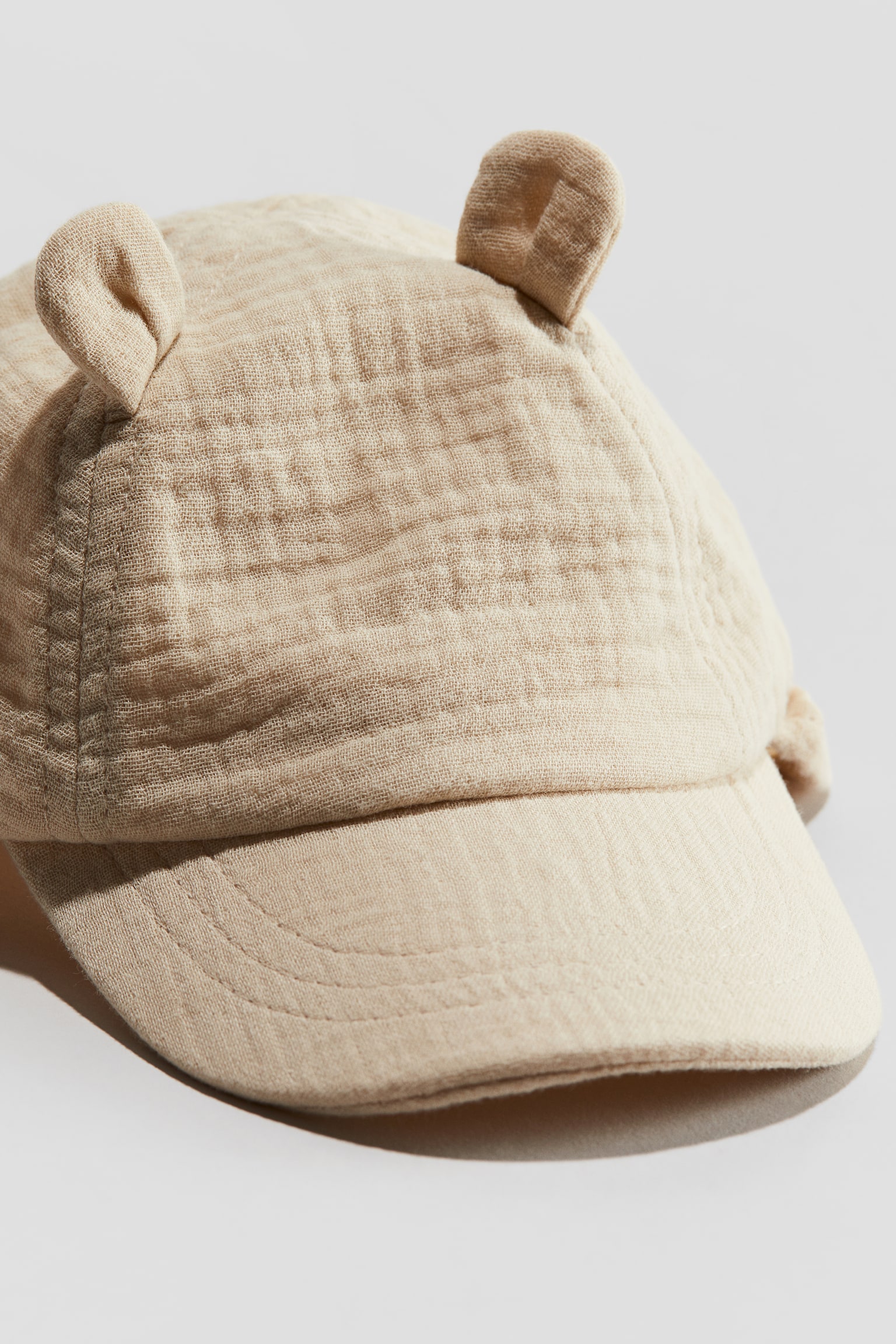 Ear Detail Muslin Cap - Beige - 3