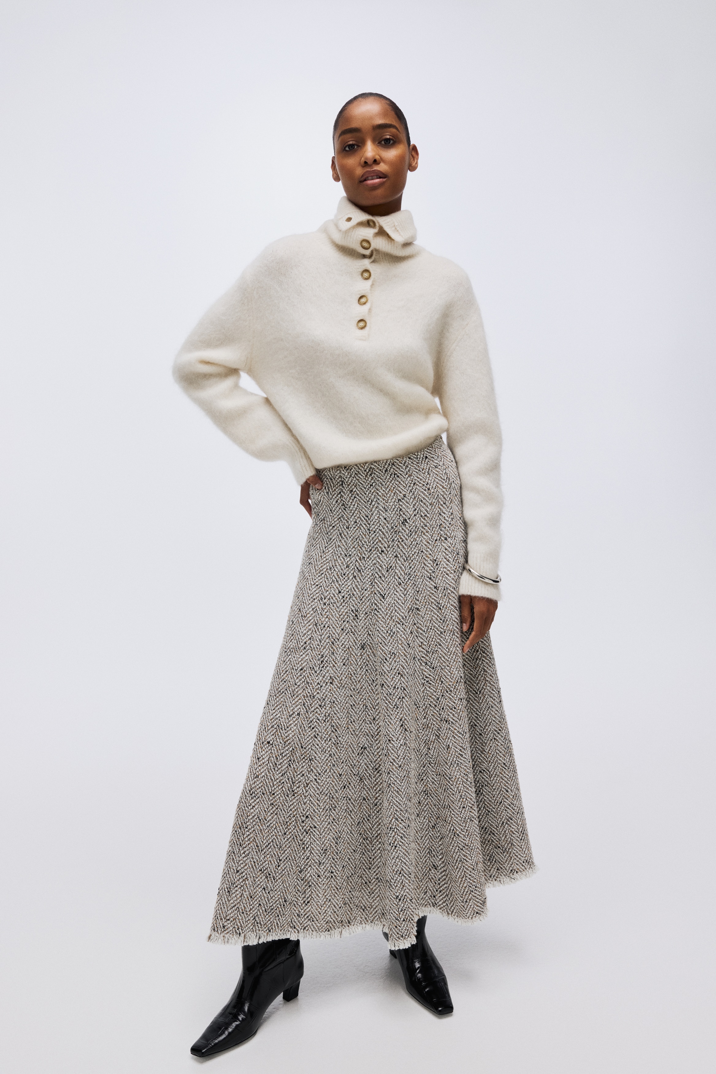 Women's White/patterned Herringbone-Weave Skirt | H&M CA