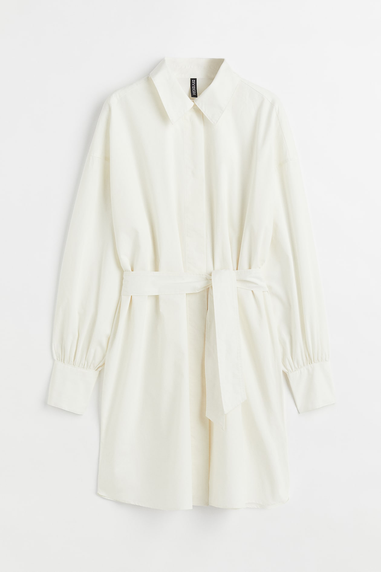 Tie-belt Shirt Dress - Long sleeve - Mini - White - Ladies | H&M US