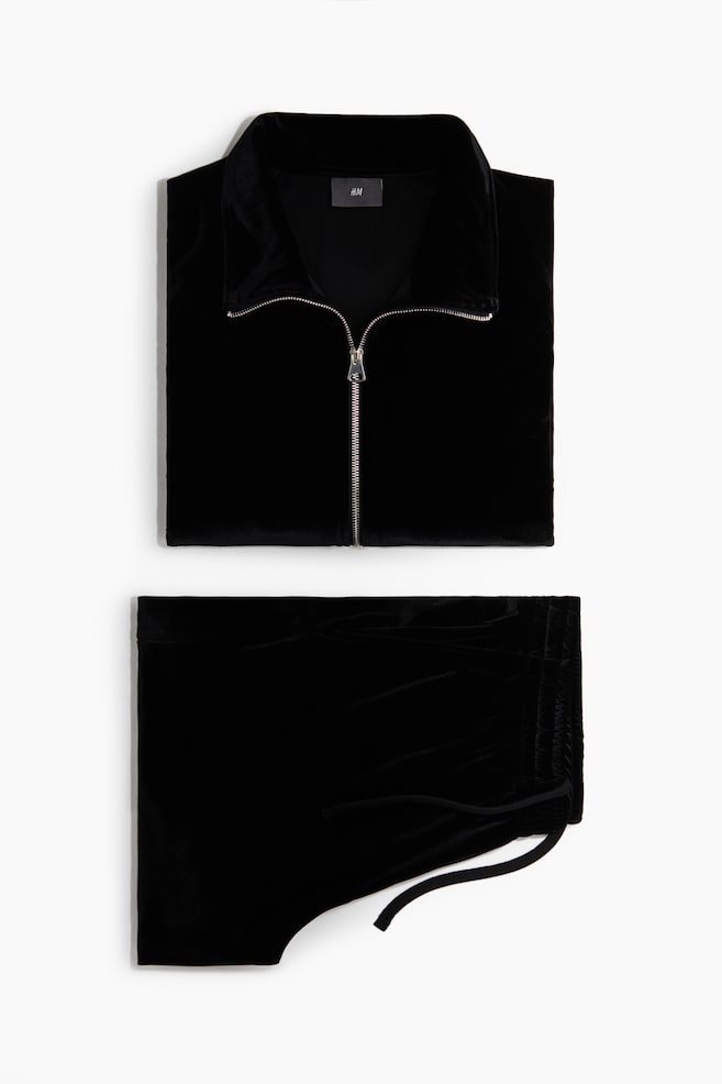 Träningsoverall i velour - Svart - 1