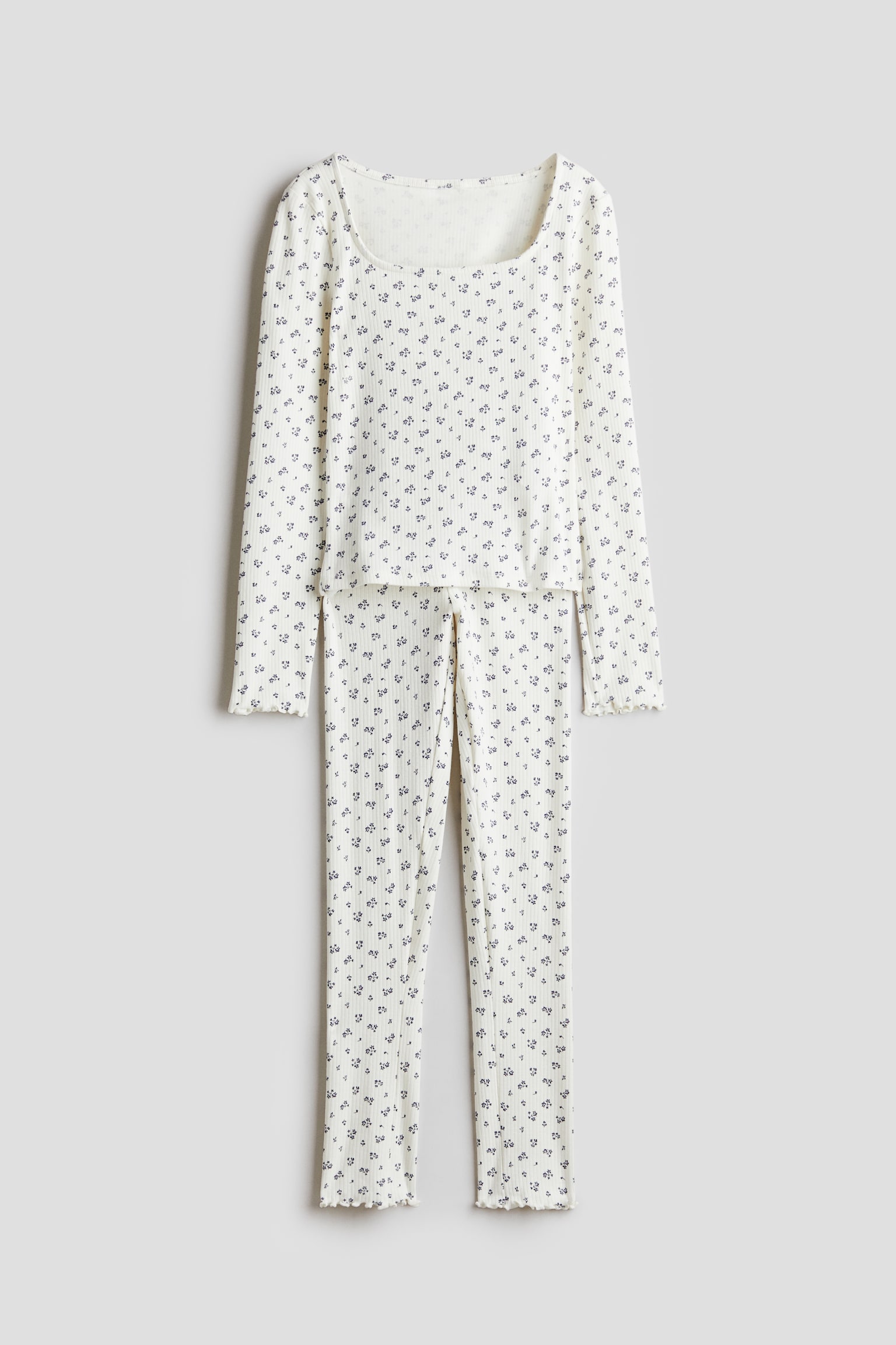 Ribbed jersey pyjamas - White/Floral - 1