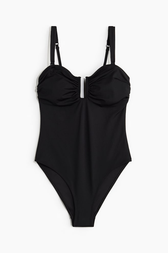 Costum de baie tip bustieră cu cupe căptușite - Negru/Albastru/Albastru/motive - 1