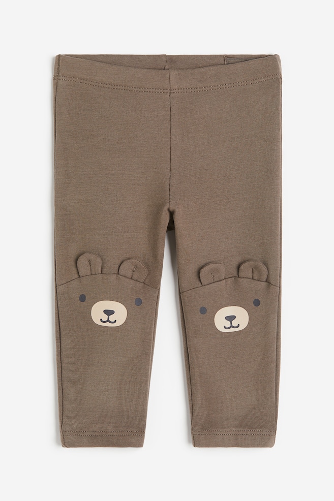 Appliquéd brushed-inside leggings - Dark mole/Bears/Light beige/Bunnies/Powder pink/Bunnies - 1