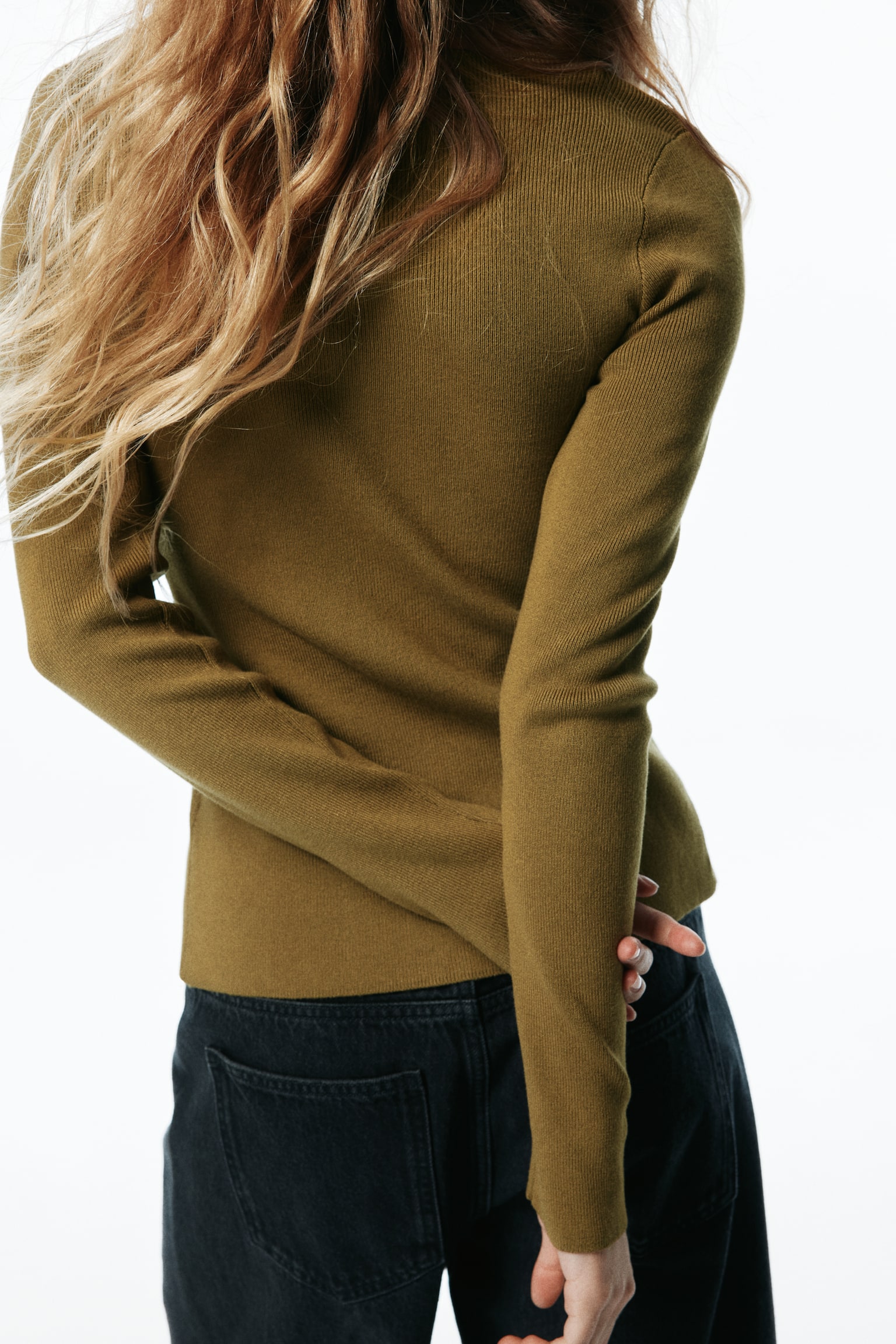 Lastik Örgülü Hırka - Koyu haki - 4