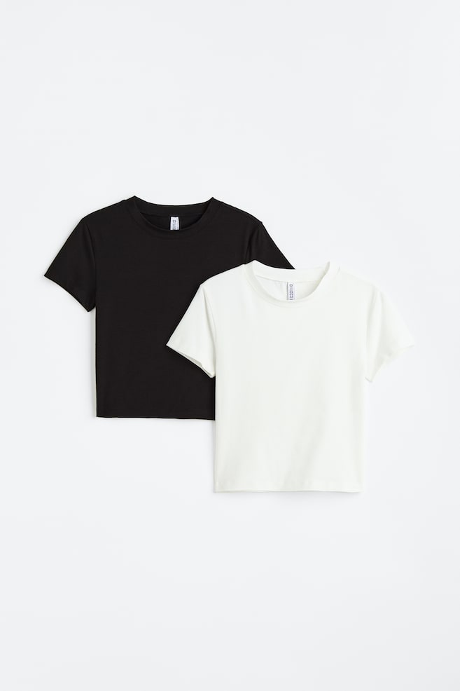 2er-Pack Cropped T-Shirts - Schwarz/Weiß/Mattrosa/Schwarz/Khakigrün/Hellgraumeliert/Weiß - 2