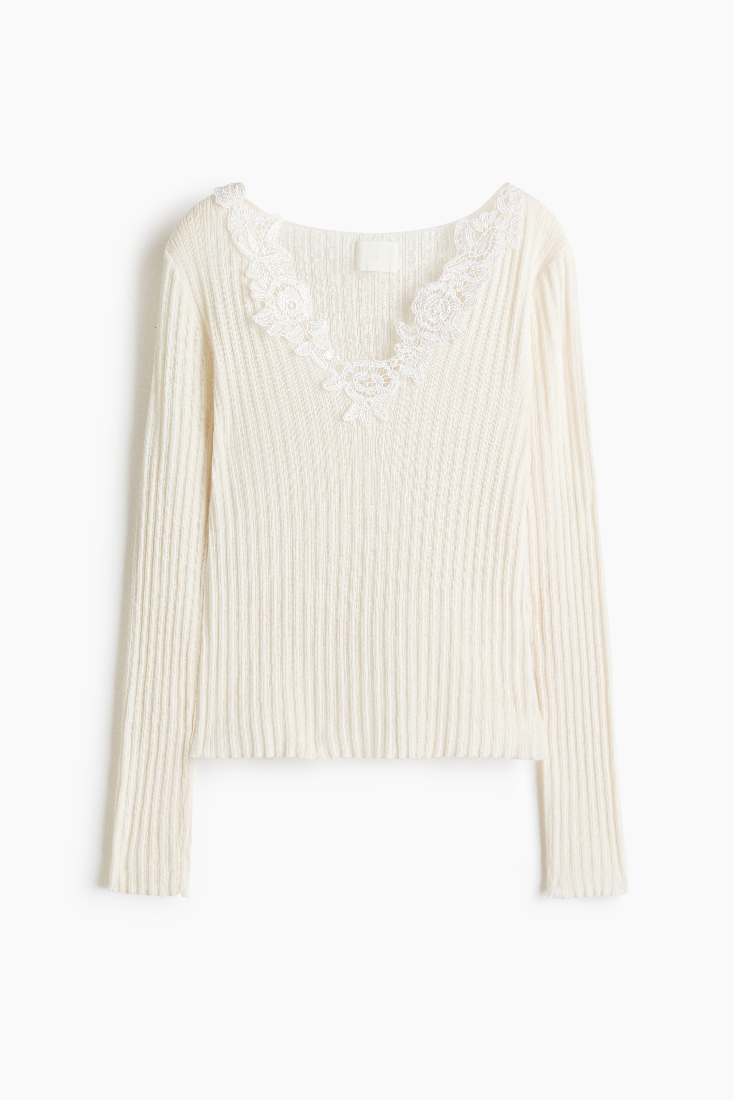 リブニットトップス - ホワイト/ブラック